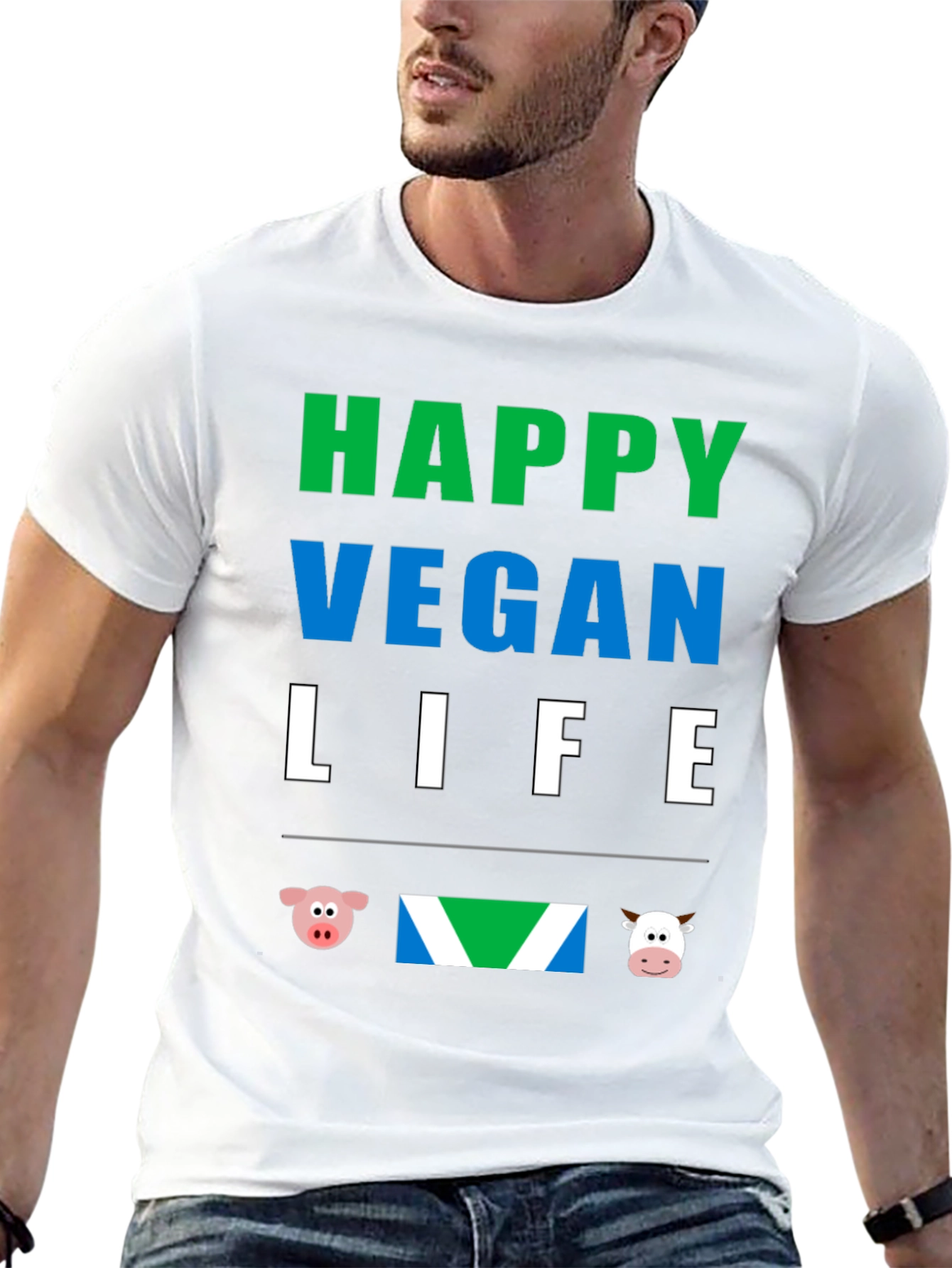 Happy Vegan Life T-Shirt - Animal Lover Tee