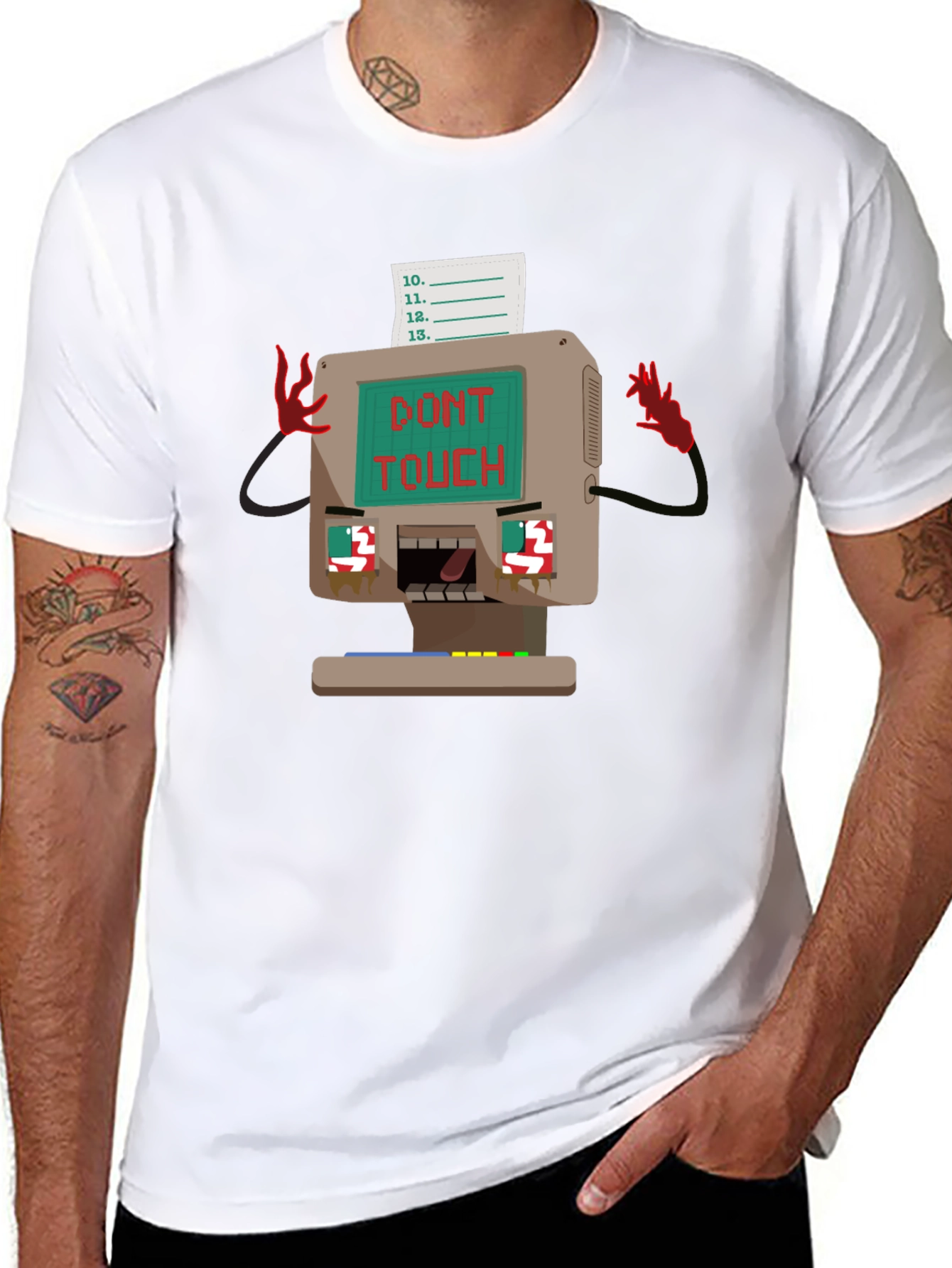 Retro Computer Dont Touch Black T-Shirt