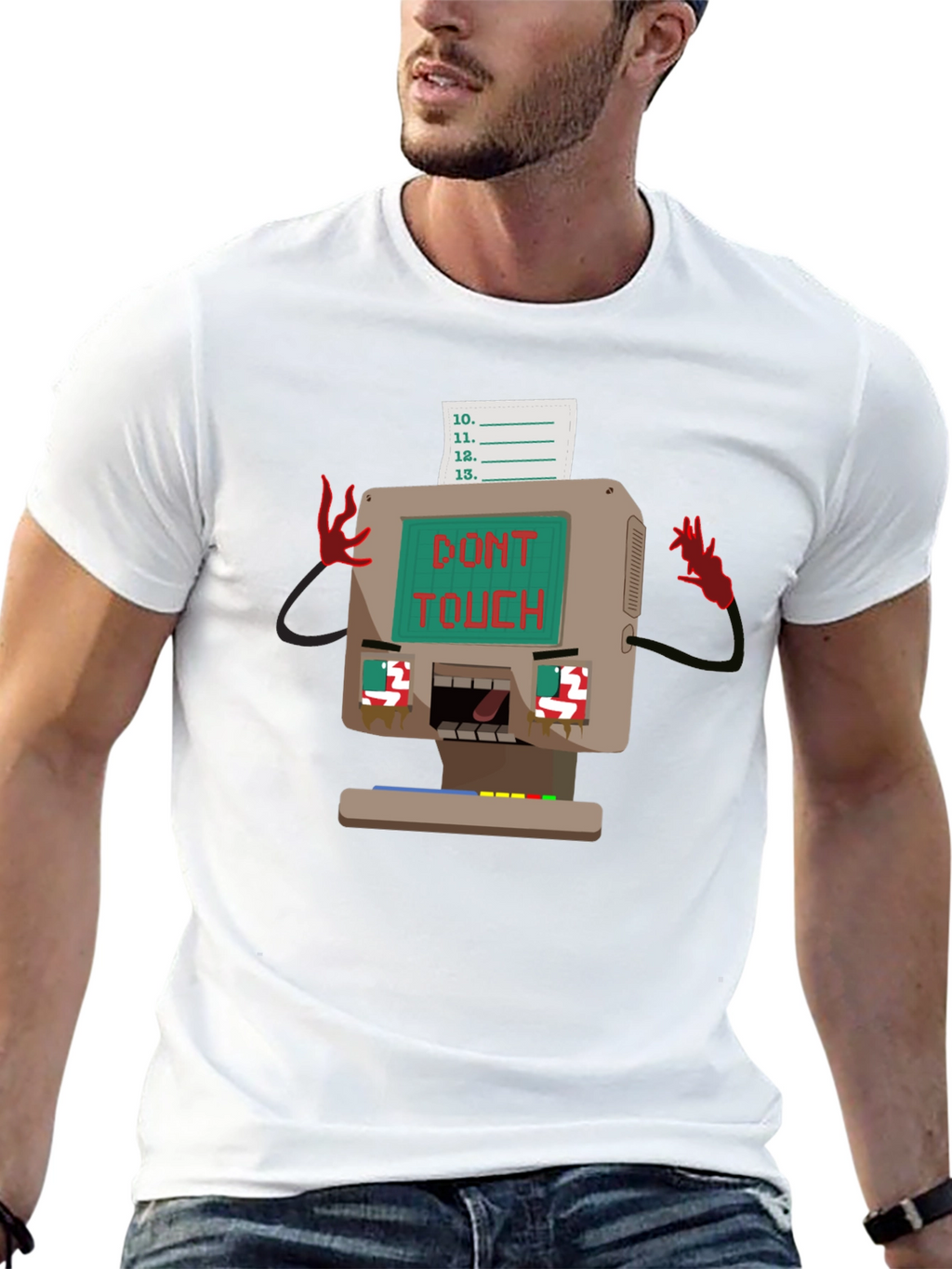 Retro Computer Dont Touch Black T-Shirt