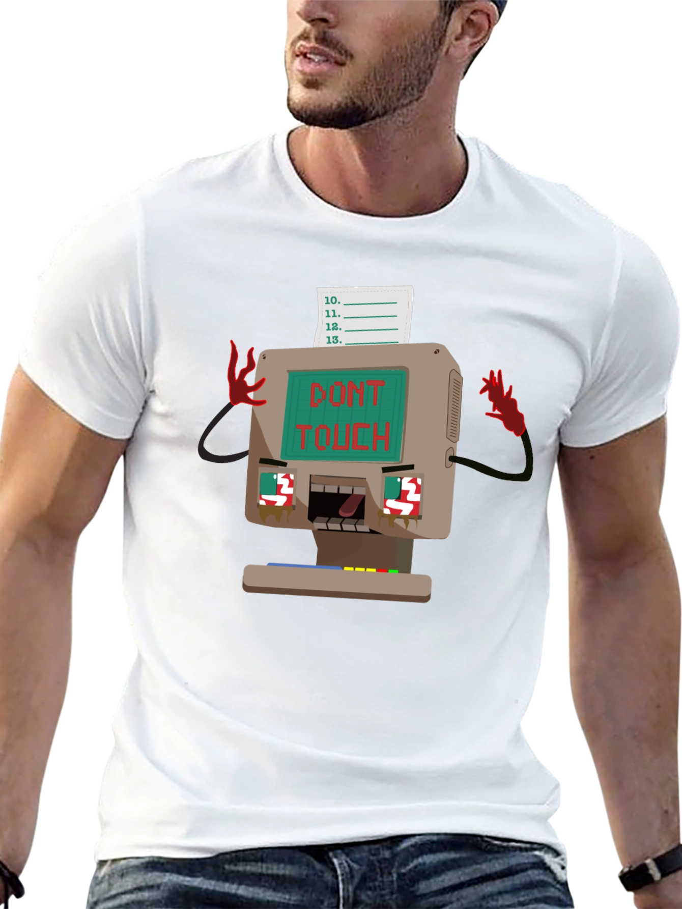 Retro Computer Dont Touch Black T-Shirt