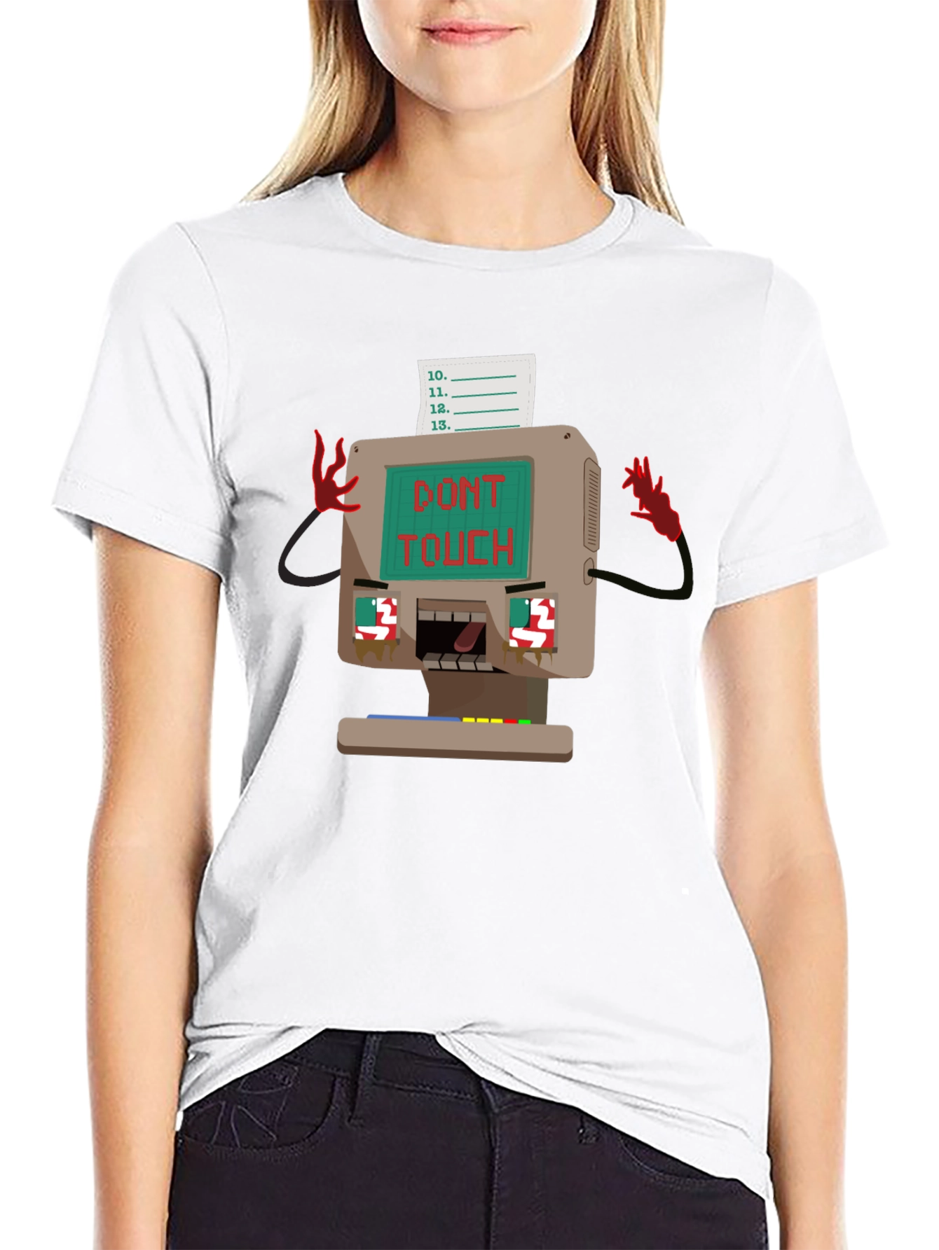 Retro Computer Dont Touch Black T-Shirt