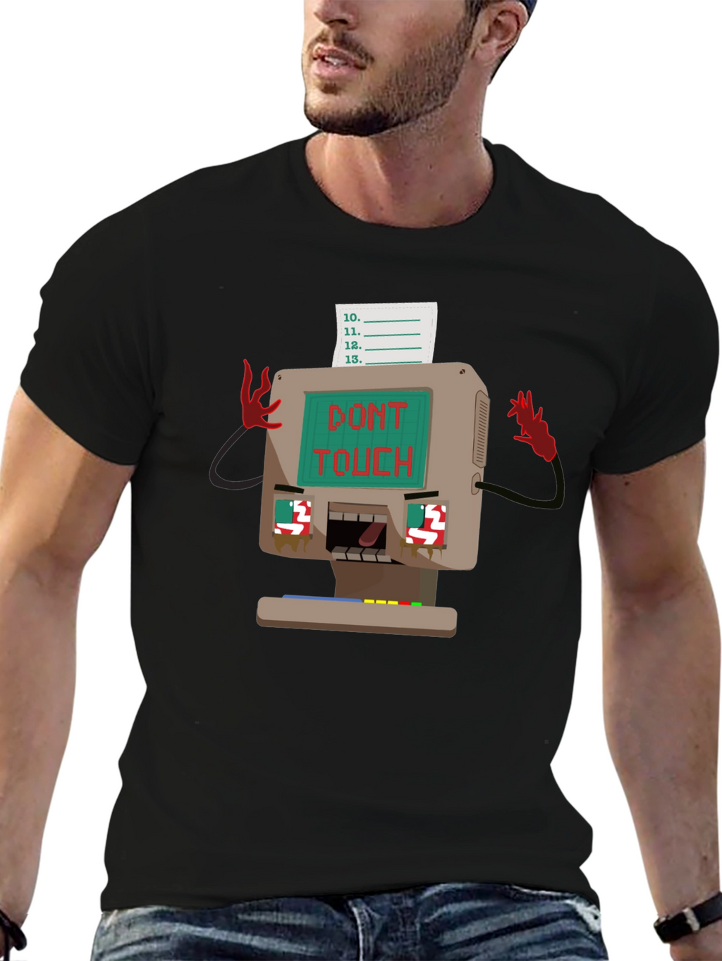 Retro Computer Dont Touch Black T-Shirt