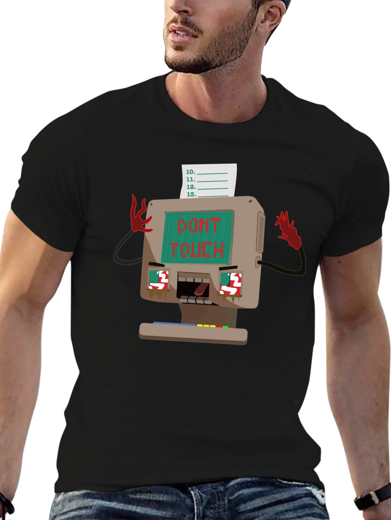 Retro Computer Dont Touch Black T-Shirt