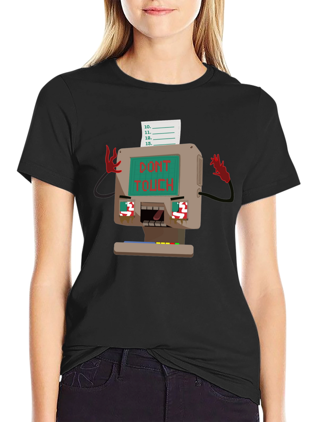 Retro Computer Dont Touch Black T-Shirt