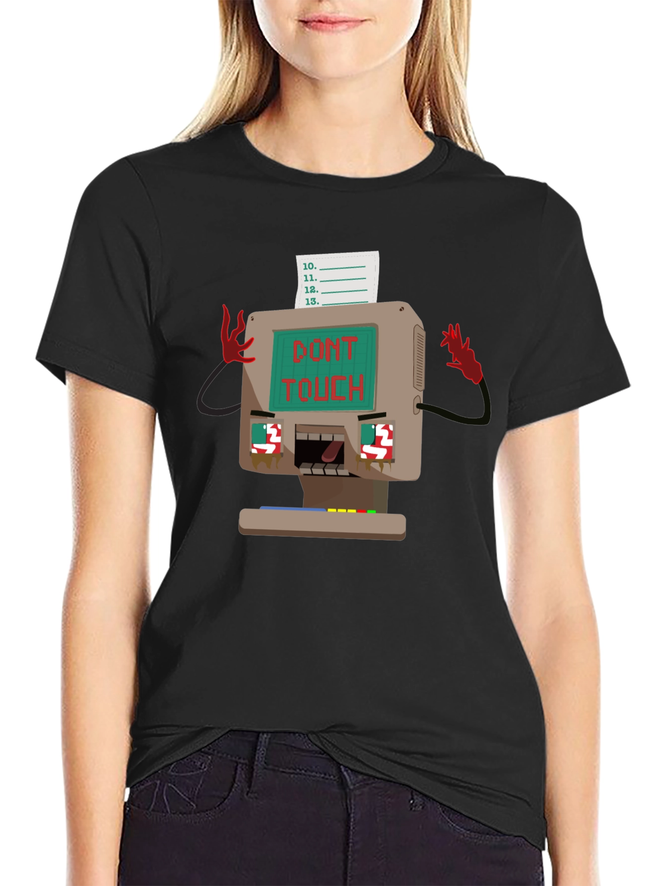 Retro Computer Dont Touch Black T-Shirt