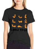 Corgi Yoga Black Graphic T-Shirt