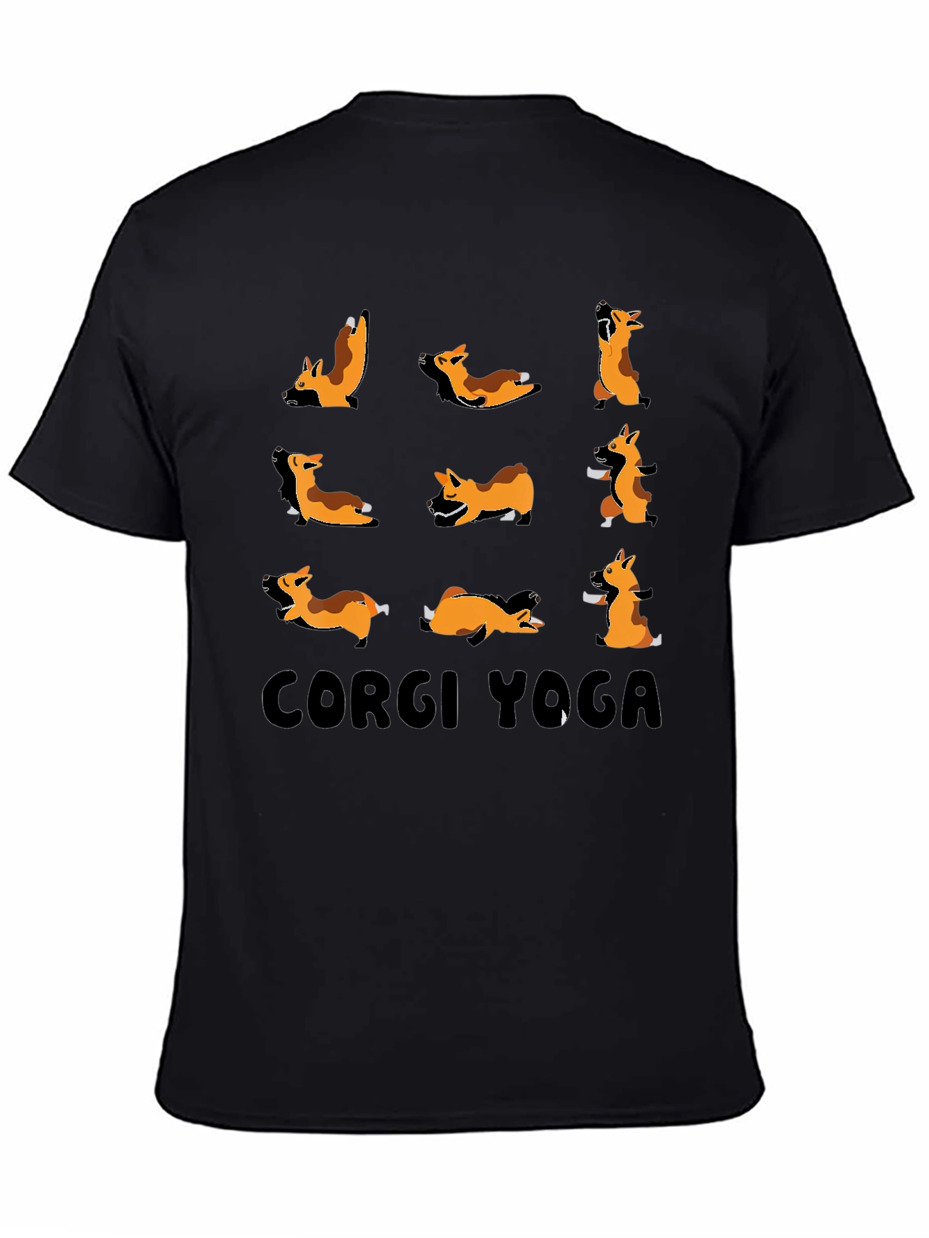 Corgi Yoga Black Graphic T-Shirt