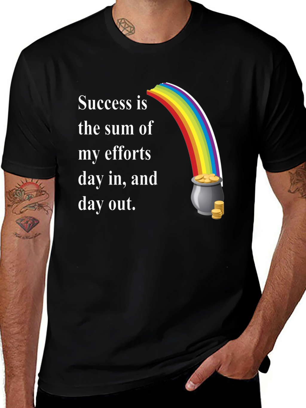 Success Motto T-Shirt with Rainbow and Pot of Gold