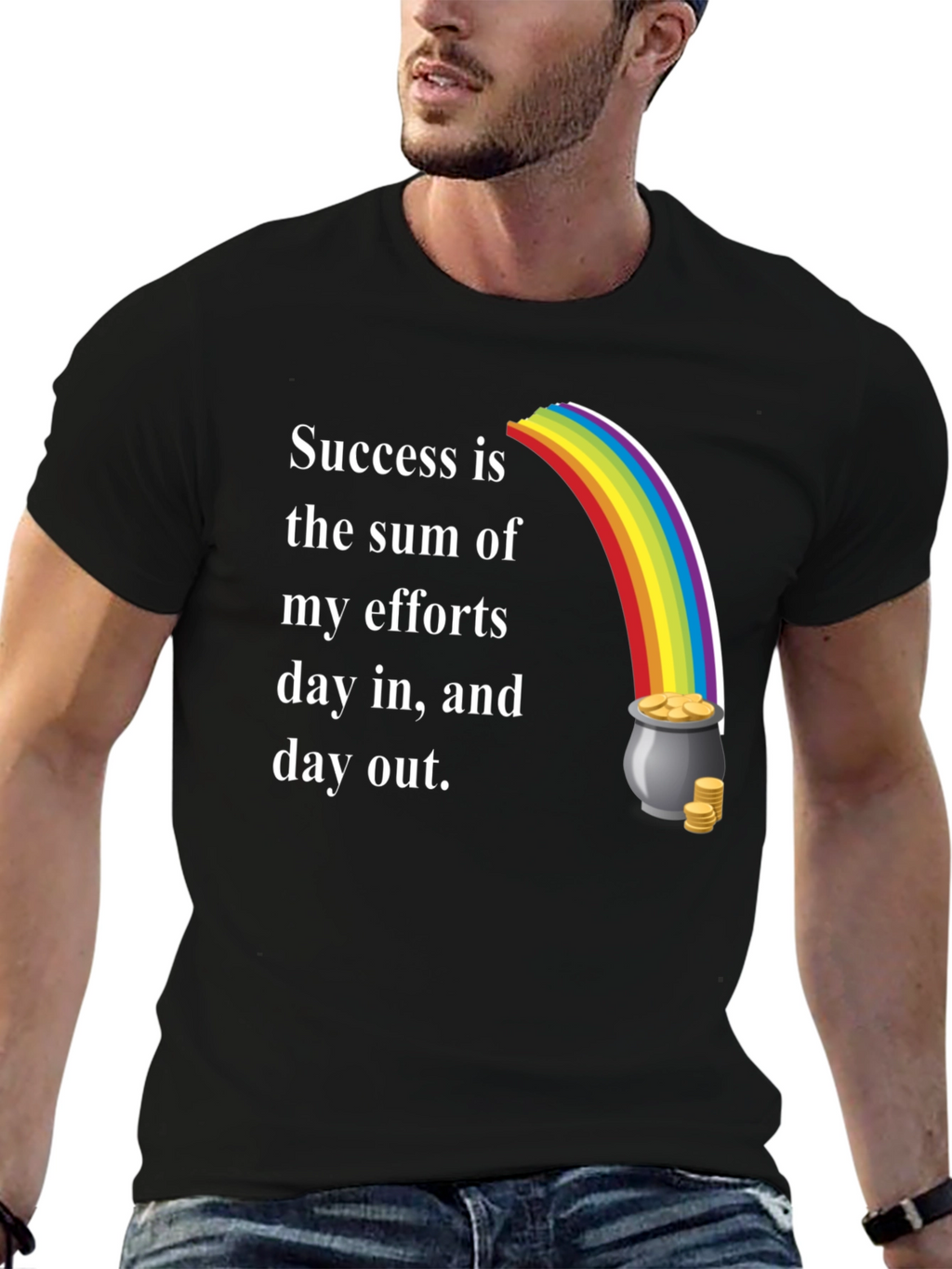 Success Motto T-Shirt with Rainbow and Pot of Gold