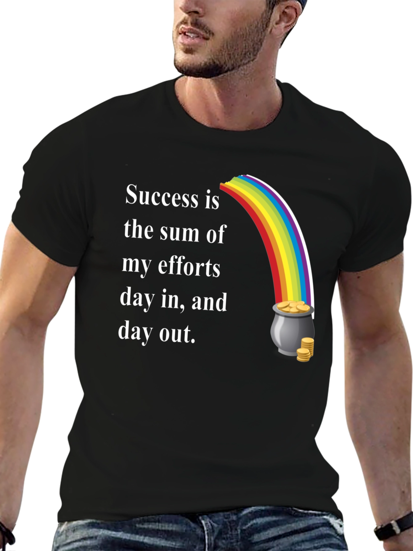 Success Motto T-Shirt with Rainbow and Pot of Gold