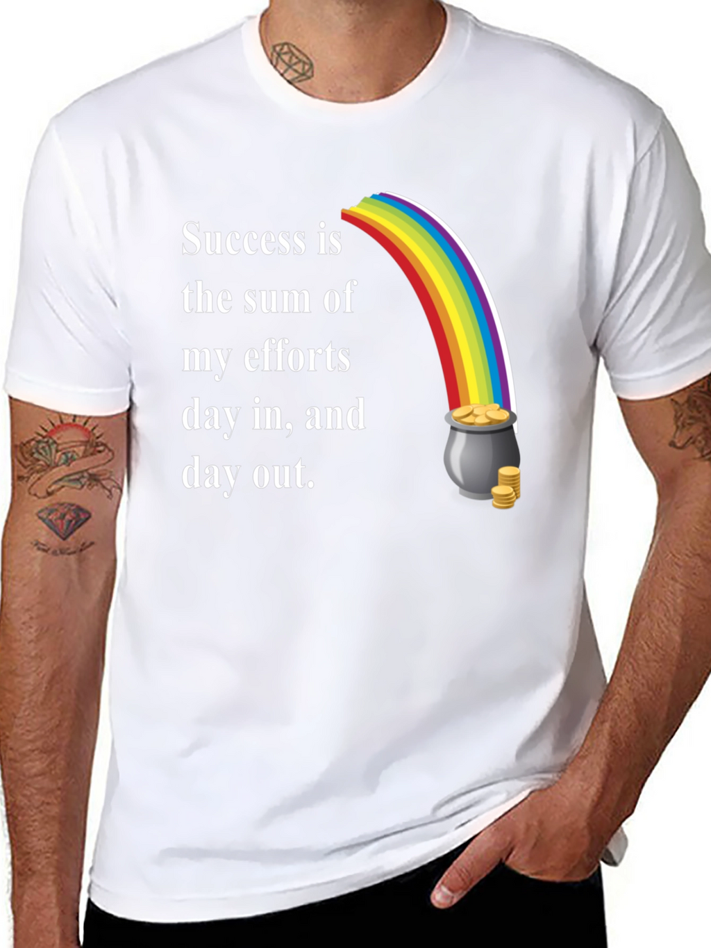 Success Motto T-Shirt with Rainbow and Pot of Gold