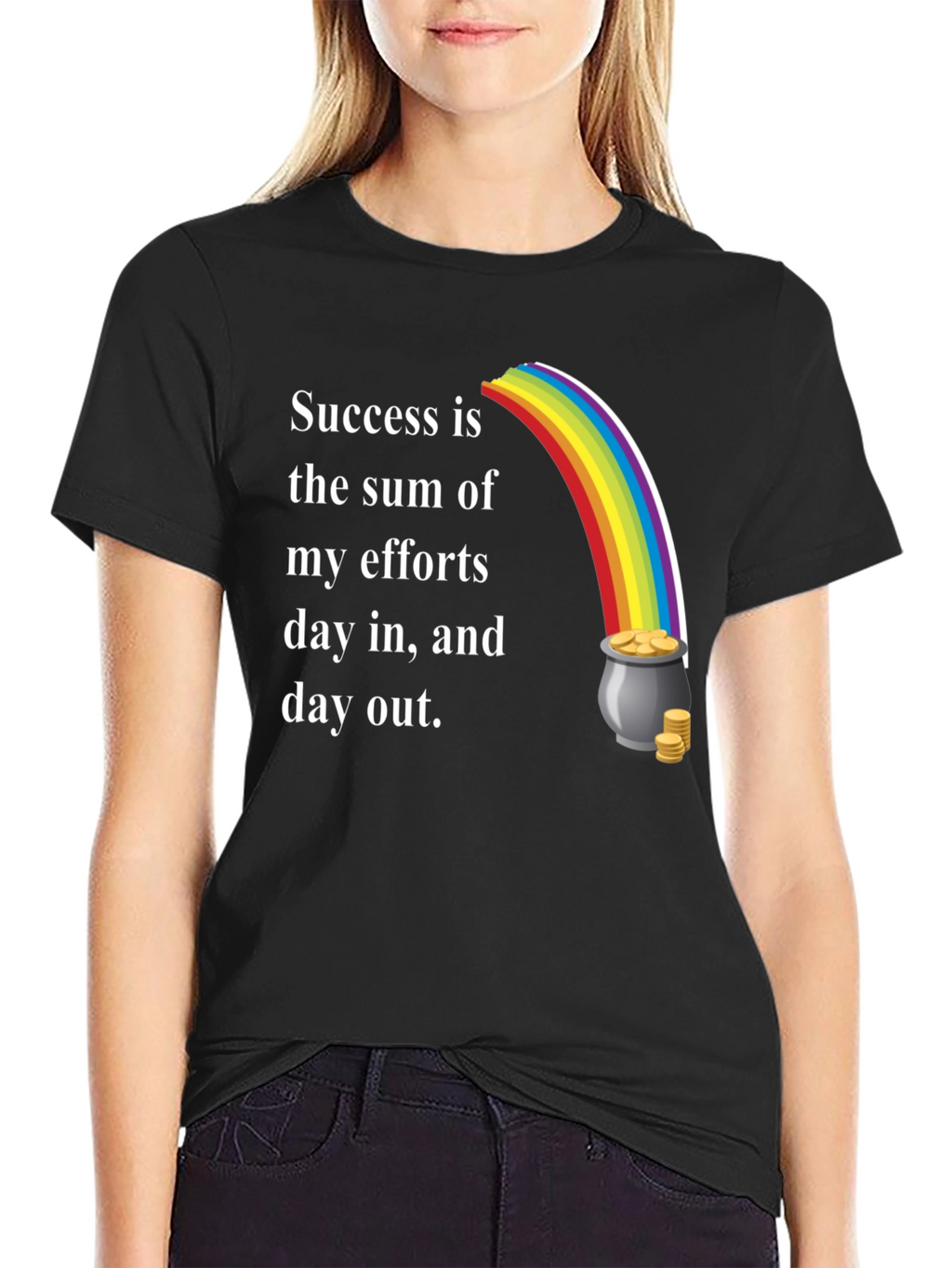 Success Motto T-Shirt with Rainbow and Pot of Gold