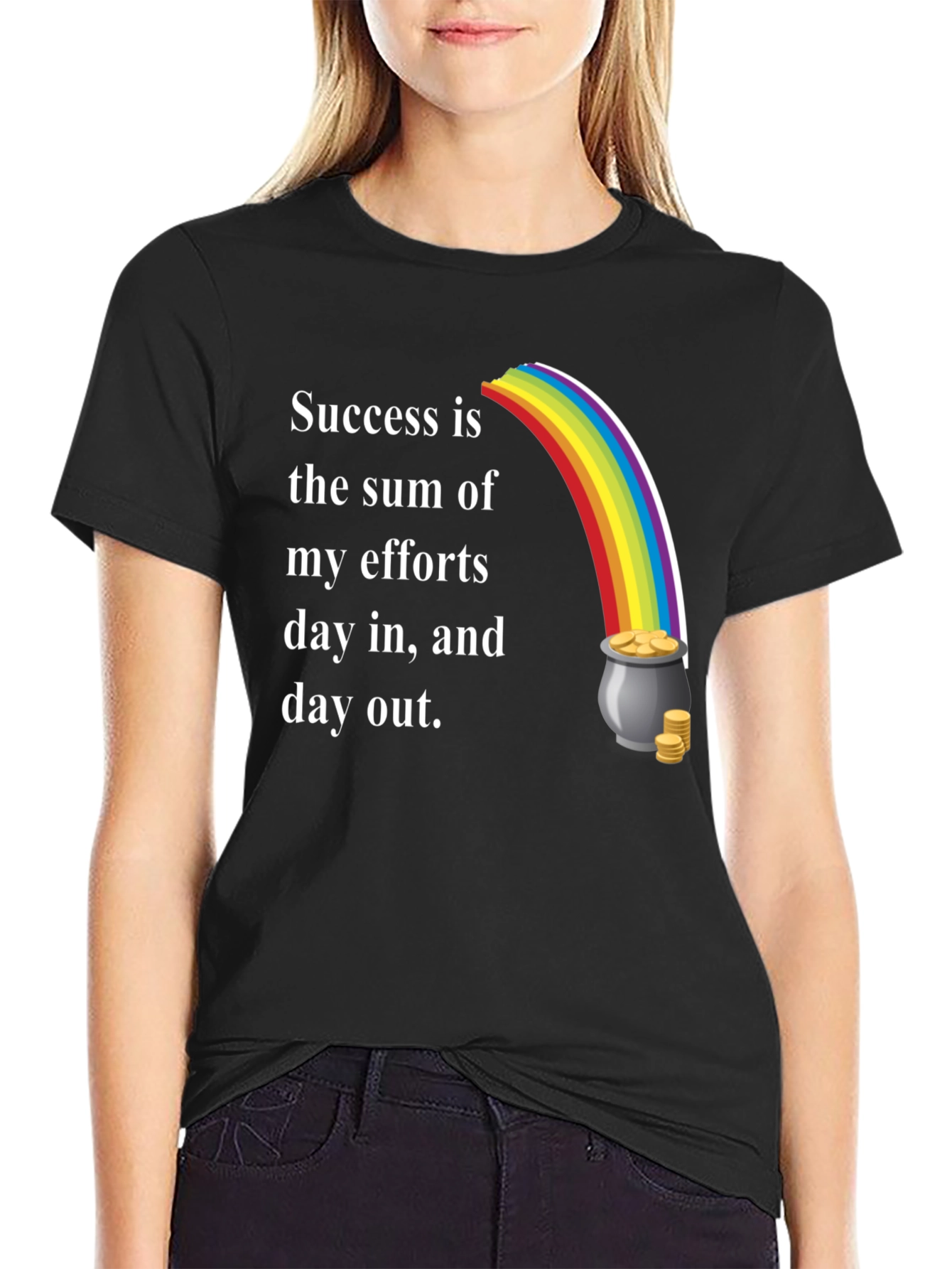 Success Motto T-Shirt with Rainbow and Pot of Gold