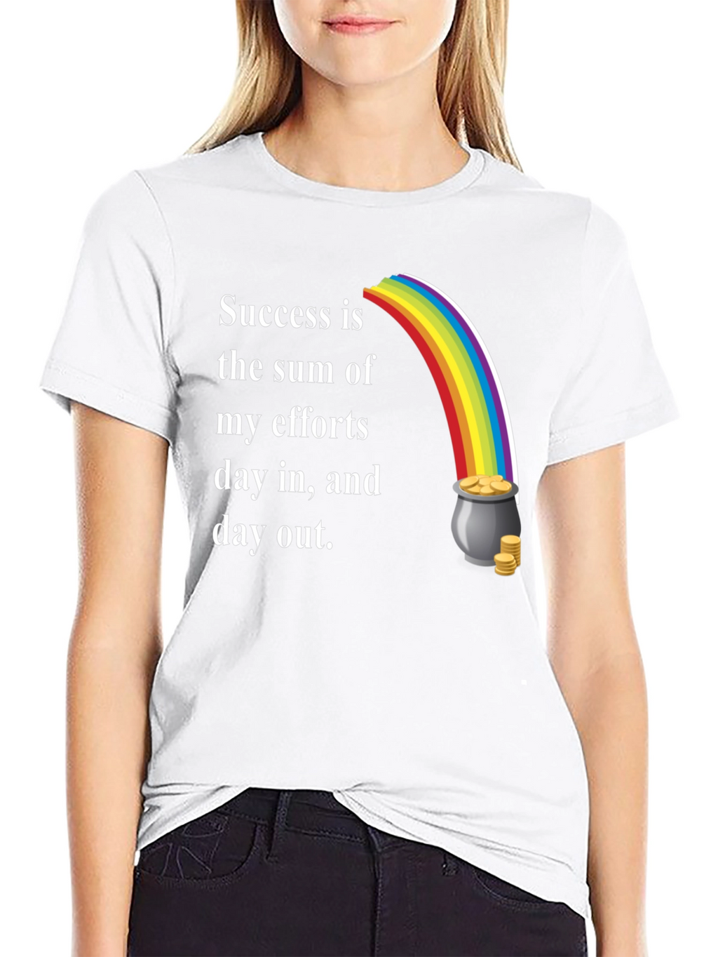 Success Motto T-Shirt with Rainbow and Pot of Gold