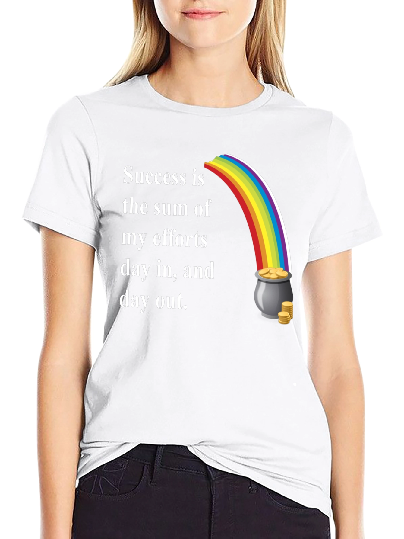 Success Motto T-Shirt with Rainbow and Pot of Gold