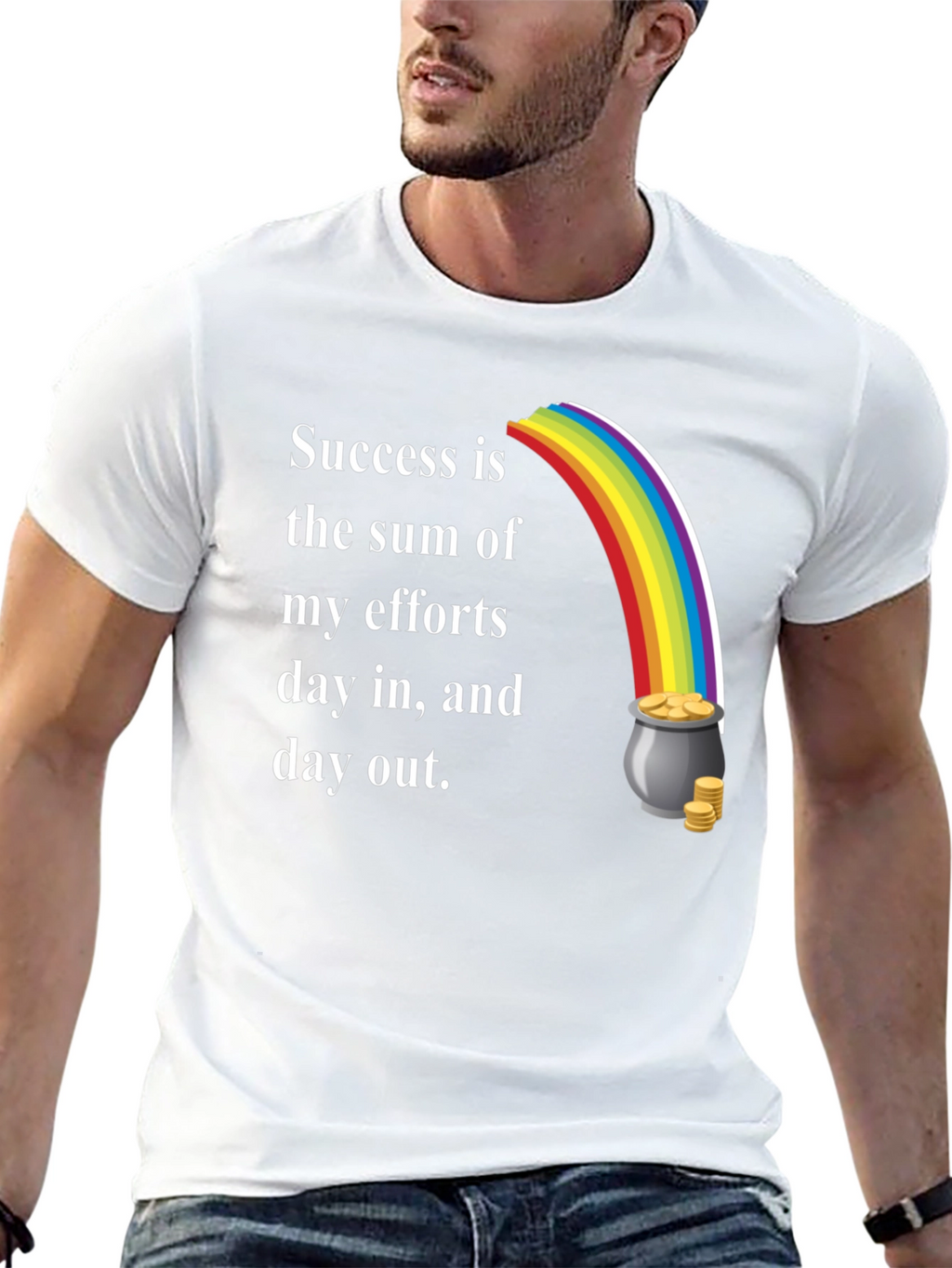 Success Motto T-Shirt with Rainbow and Pot of Gold