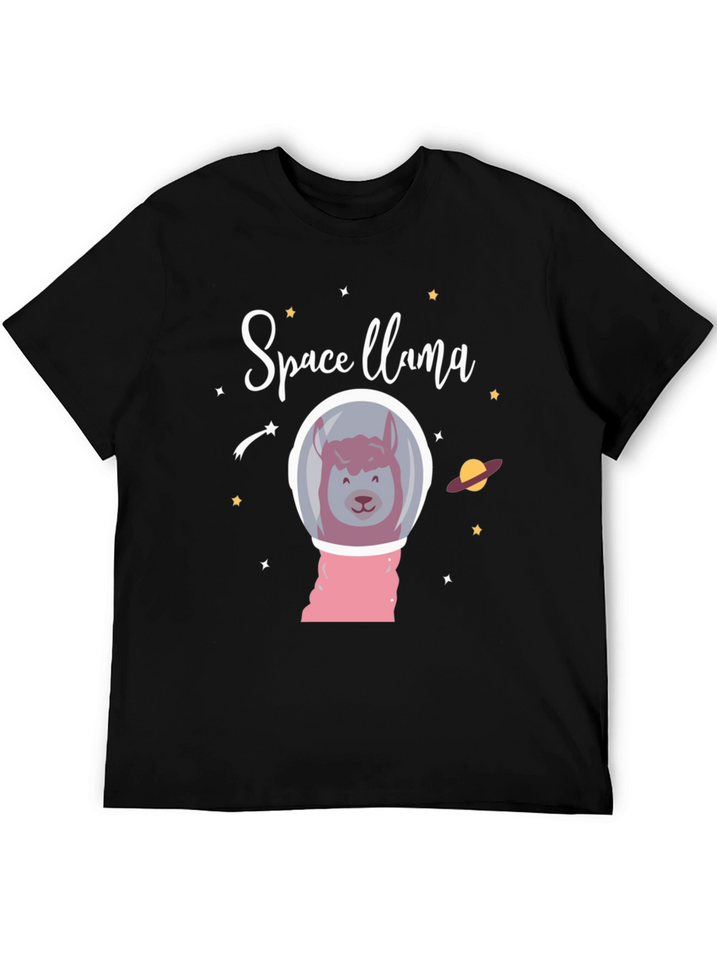 Space Llama Black Graphic T-Shirt