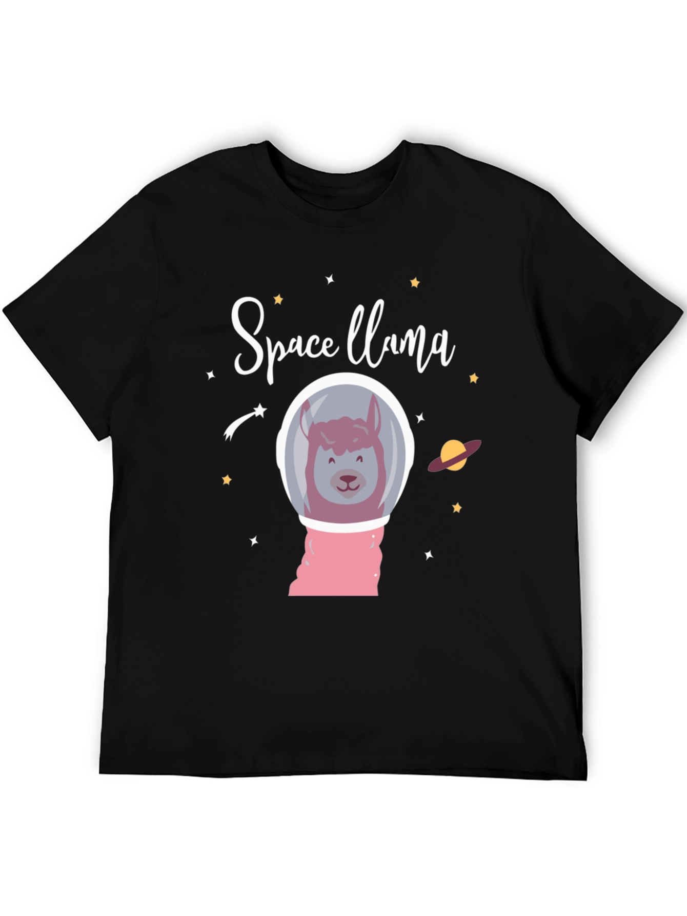 Space Llama Black Graphic T-Shirt