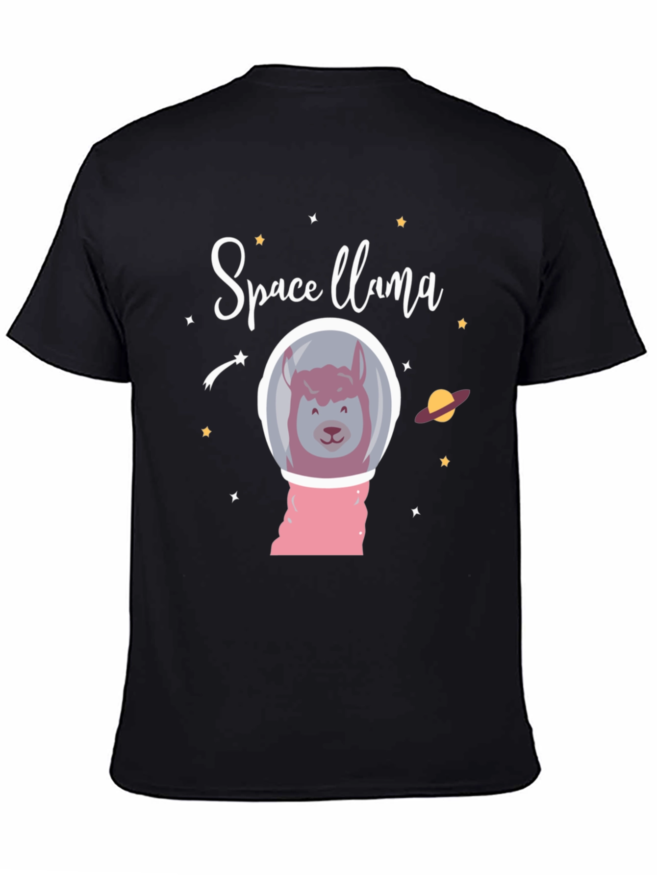Space Llama Black Graphic T-Shirt