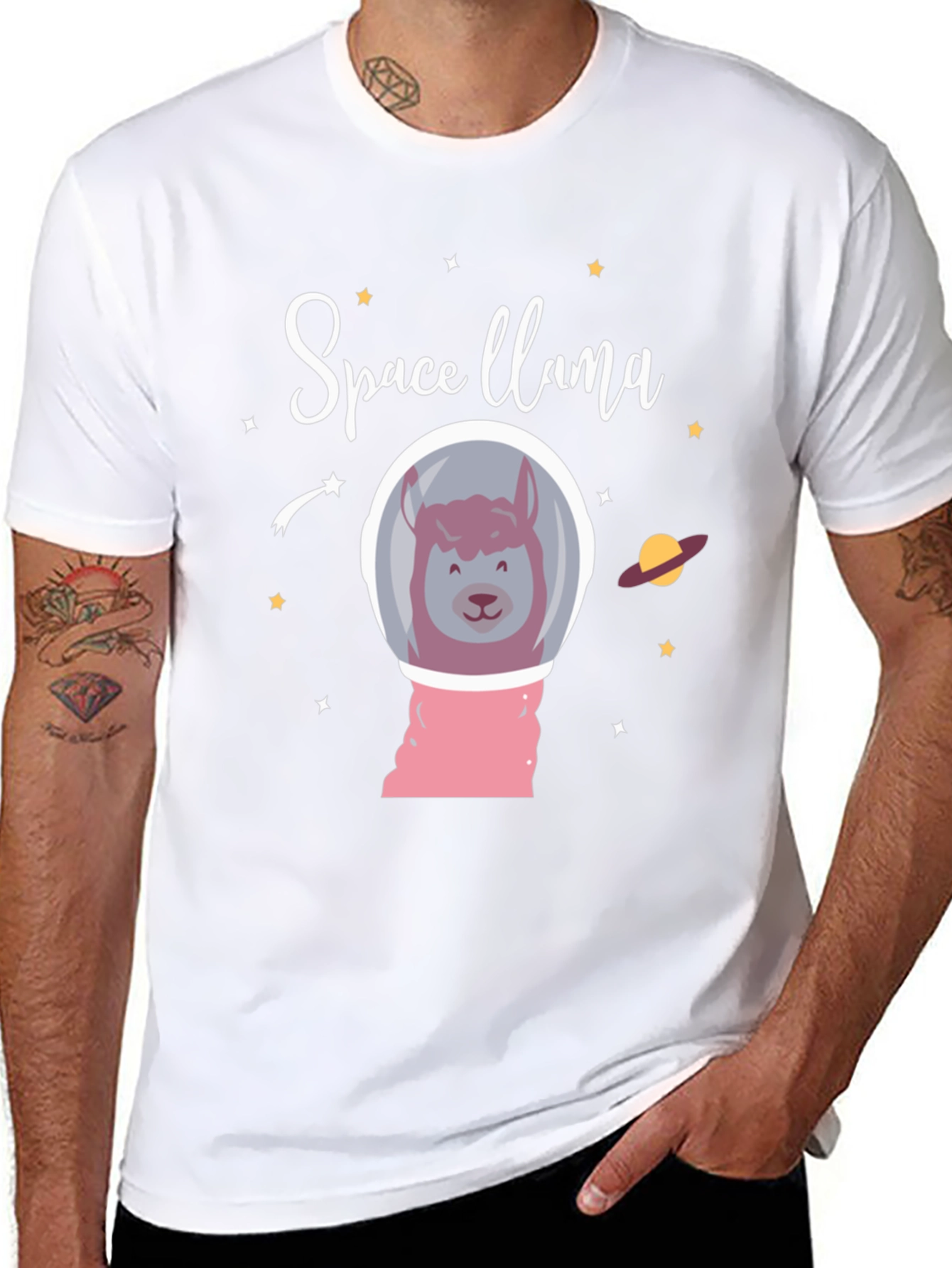Space Llama Black Graphic T-Shirt