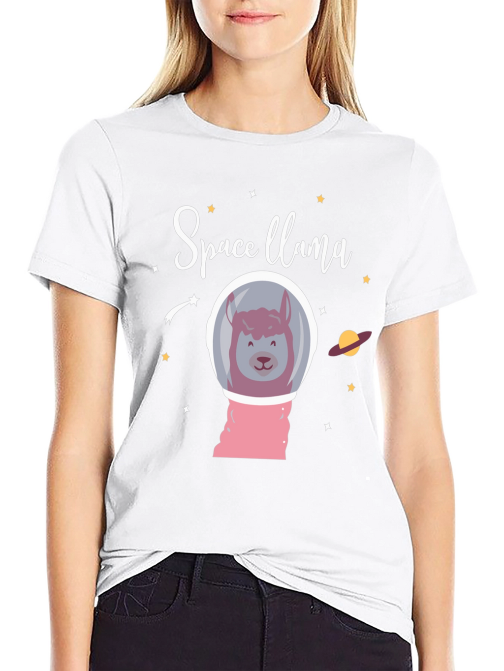 Space Llama Black Graphic T-Shirt