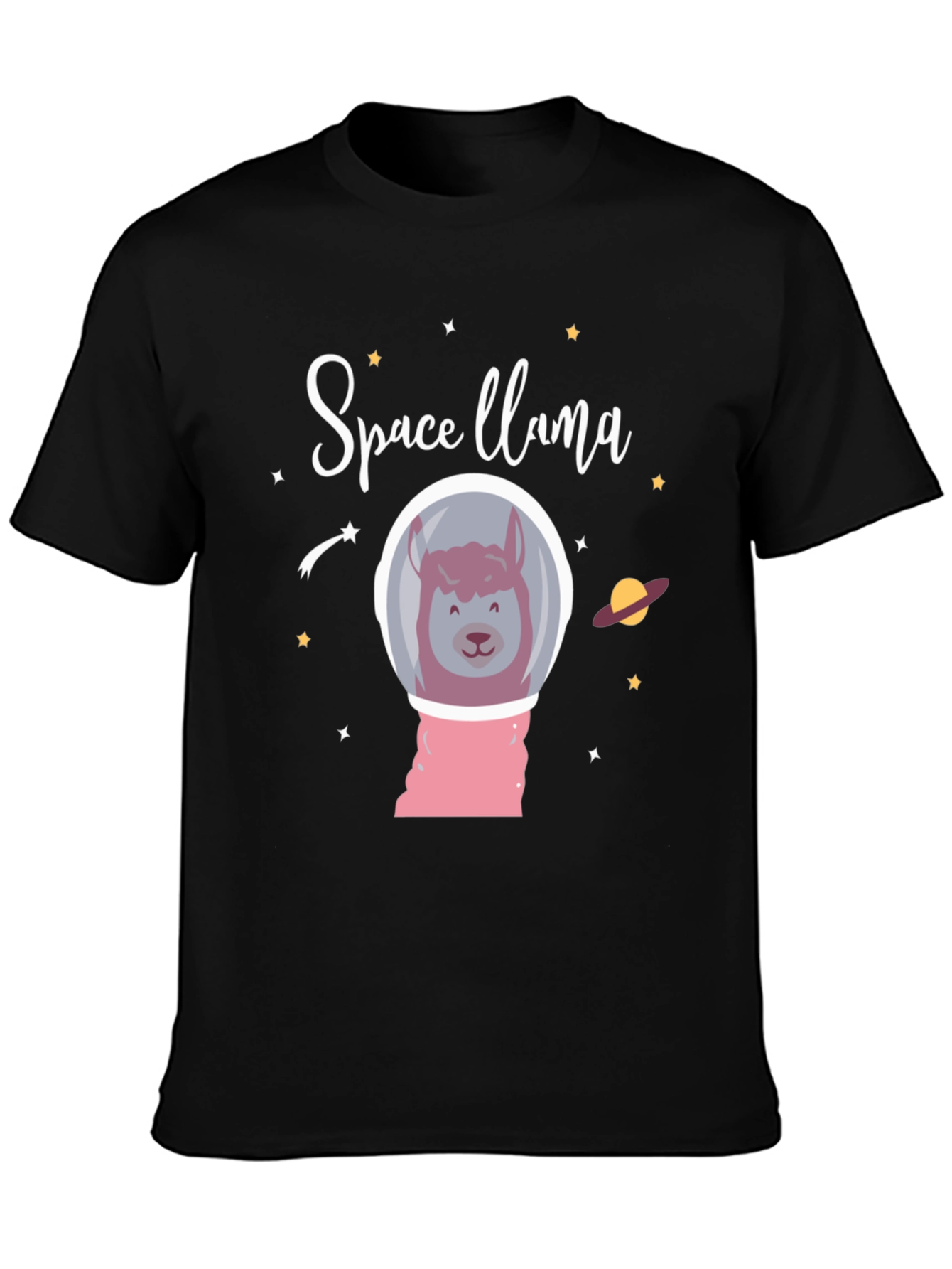 Space Llama Black Graphic T-Shirt