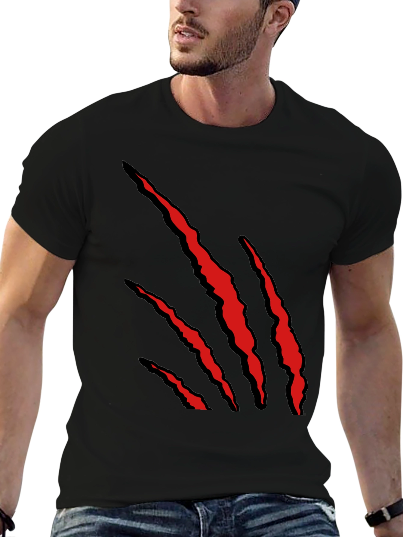 Mens Black T-Shirt with Red Claw Graphic
