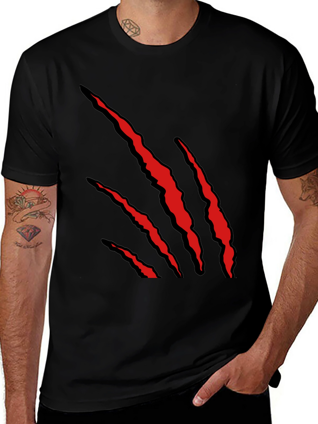 Mens Black T-Shirt with Red Claw Graphic