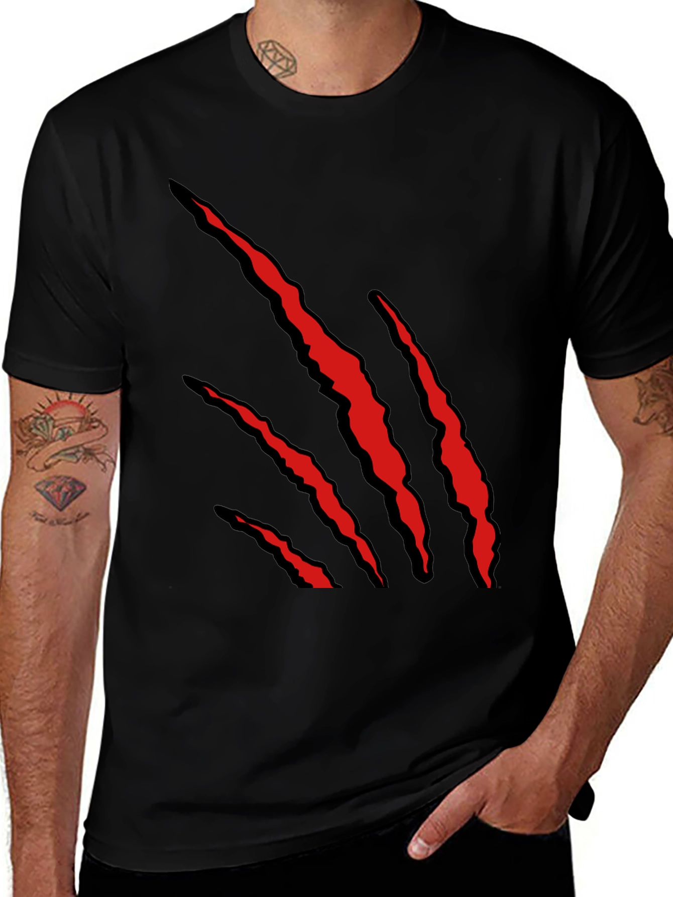 Mens Black T-Shirt with Red Claw Graphic