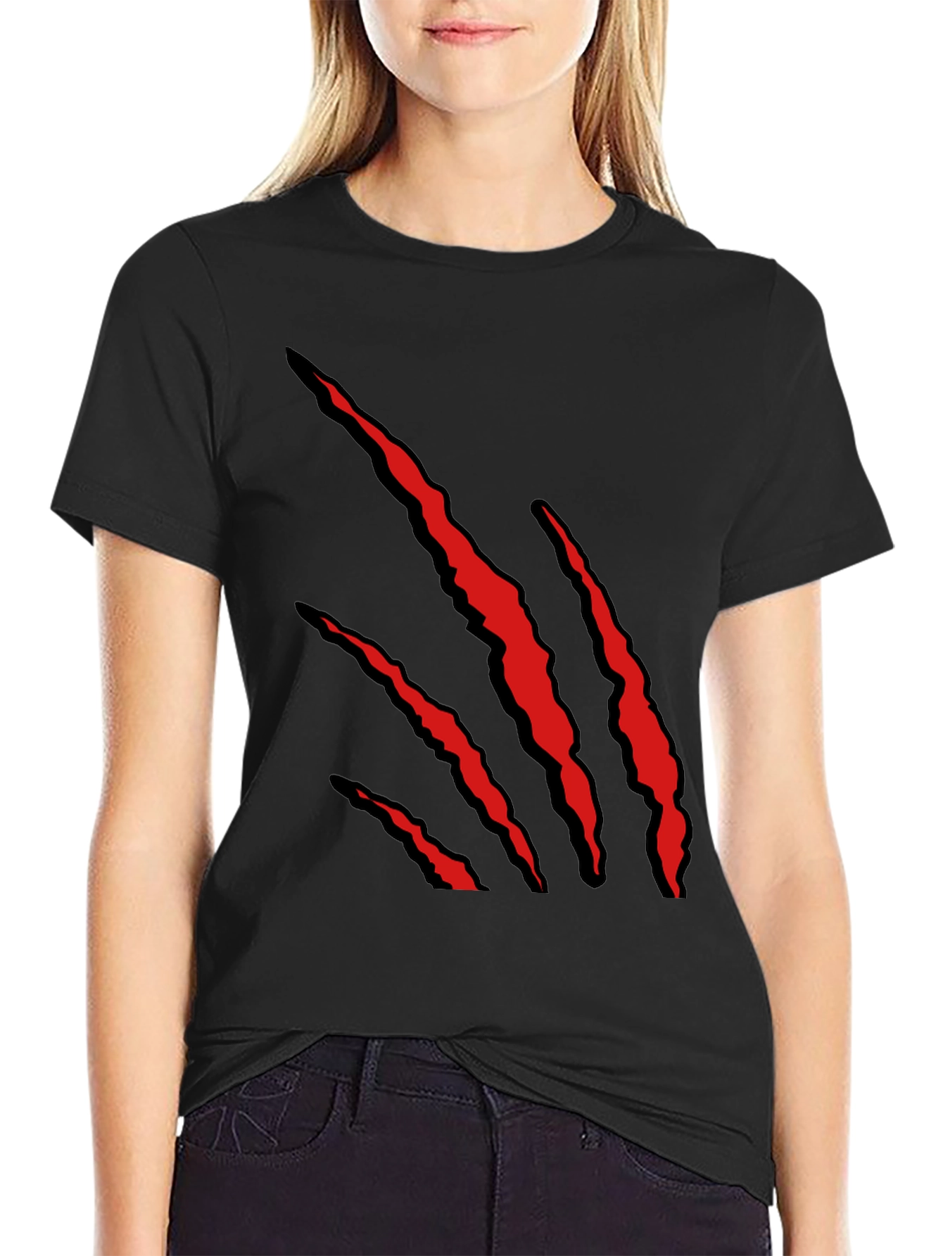 Mens Black T-Shirt with Red Claw Graphic