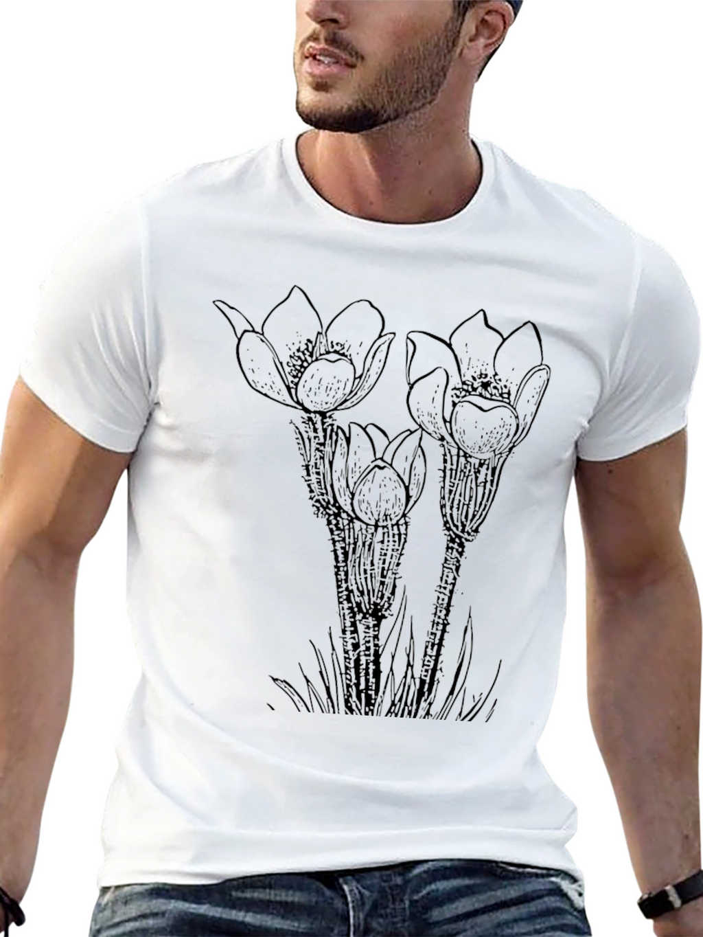 Floral Graphic Print T-Shirt - Black