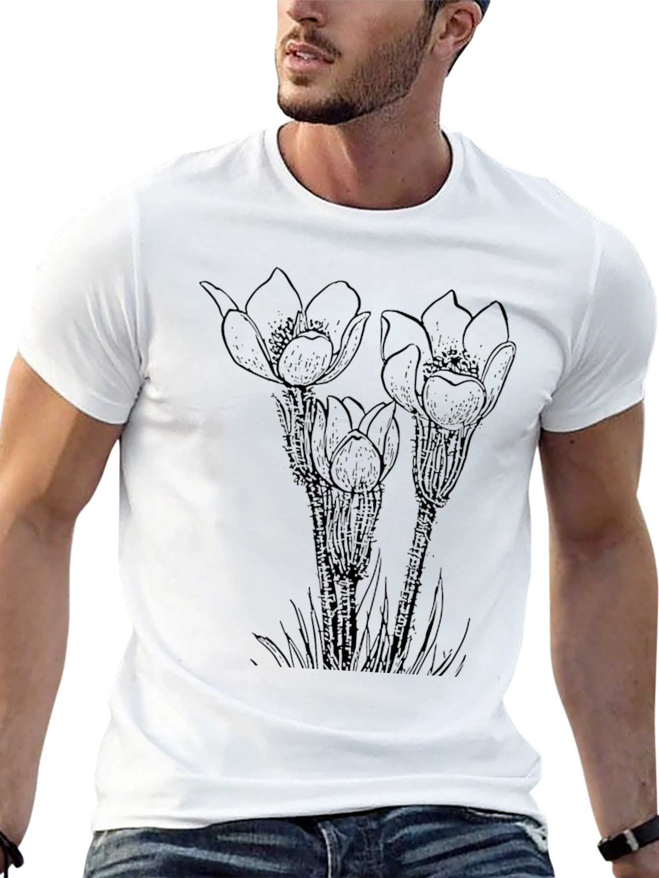 Floral Graphic Print T-Shirt - Black