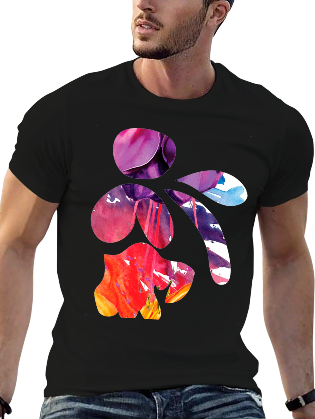 Abstract Floral Art Mens Black T-Shirt