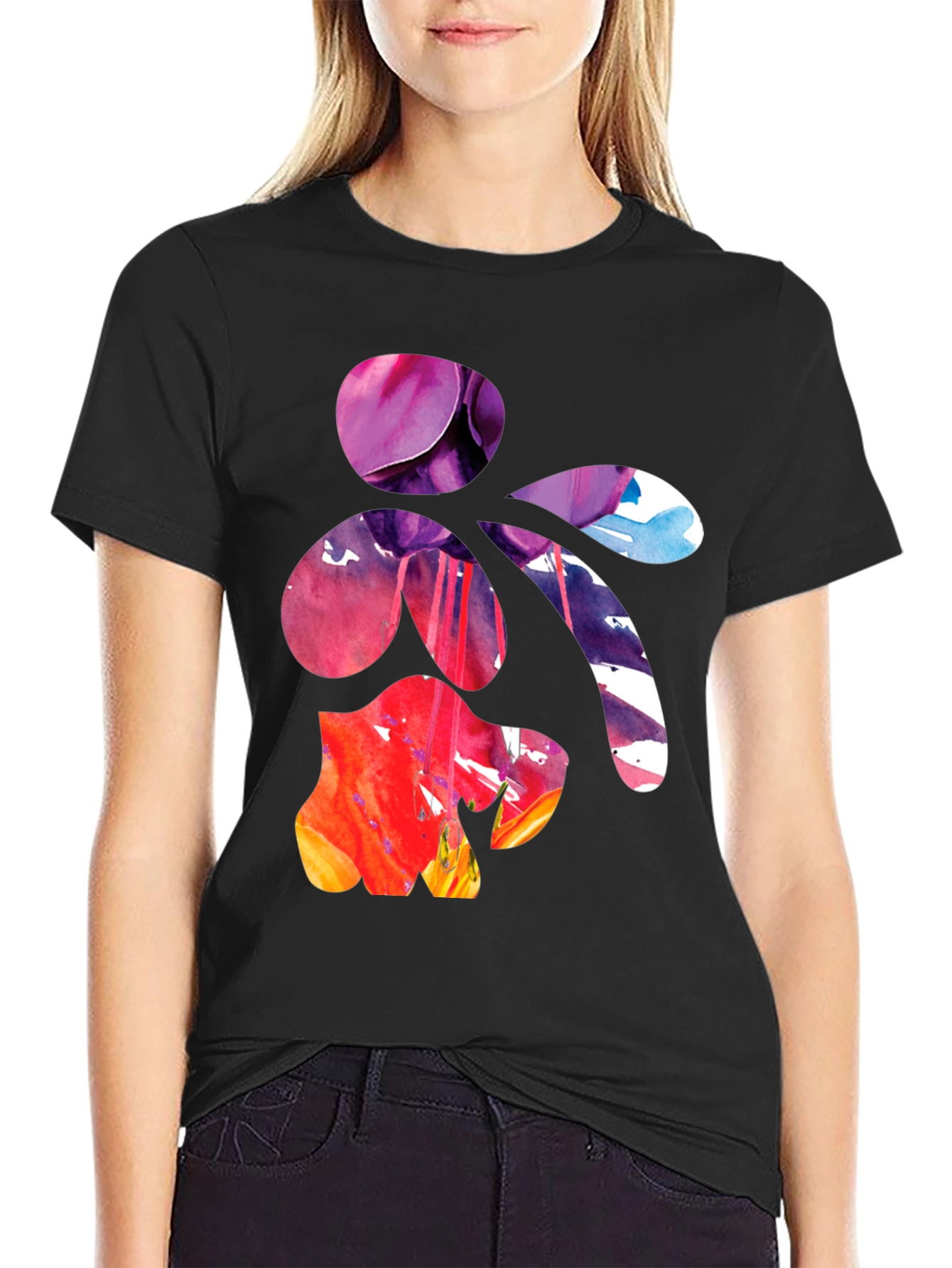 Abstract Floral Art Mens Black T-Shirt