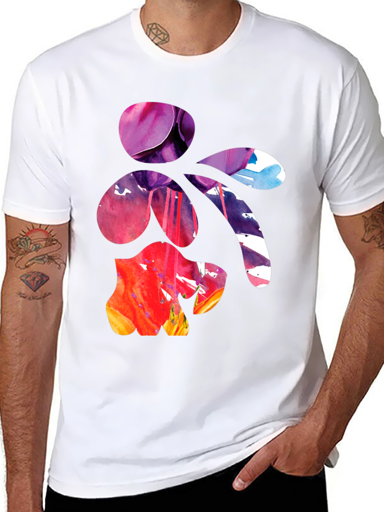 Abstract Floral Art Mens Black T-Shirt