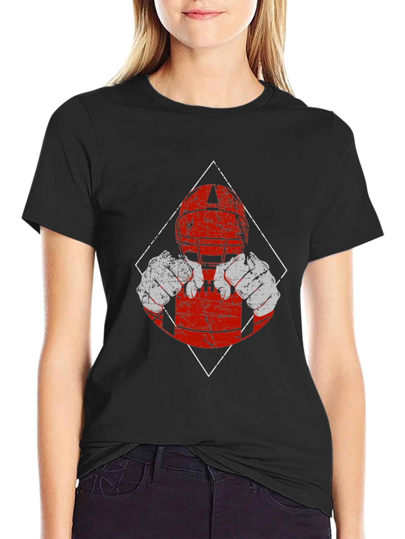 Football Player Graphic T-Shirt - Black Cotton Tee