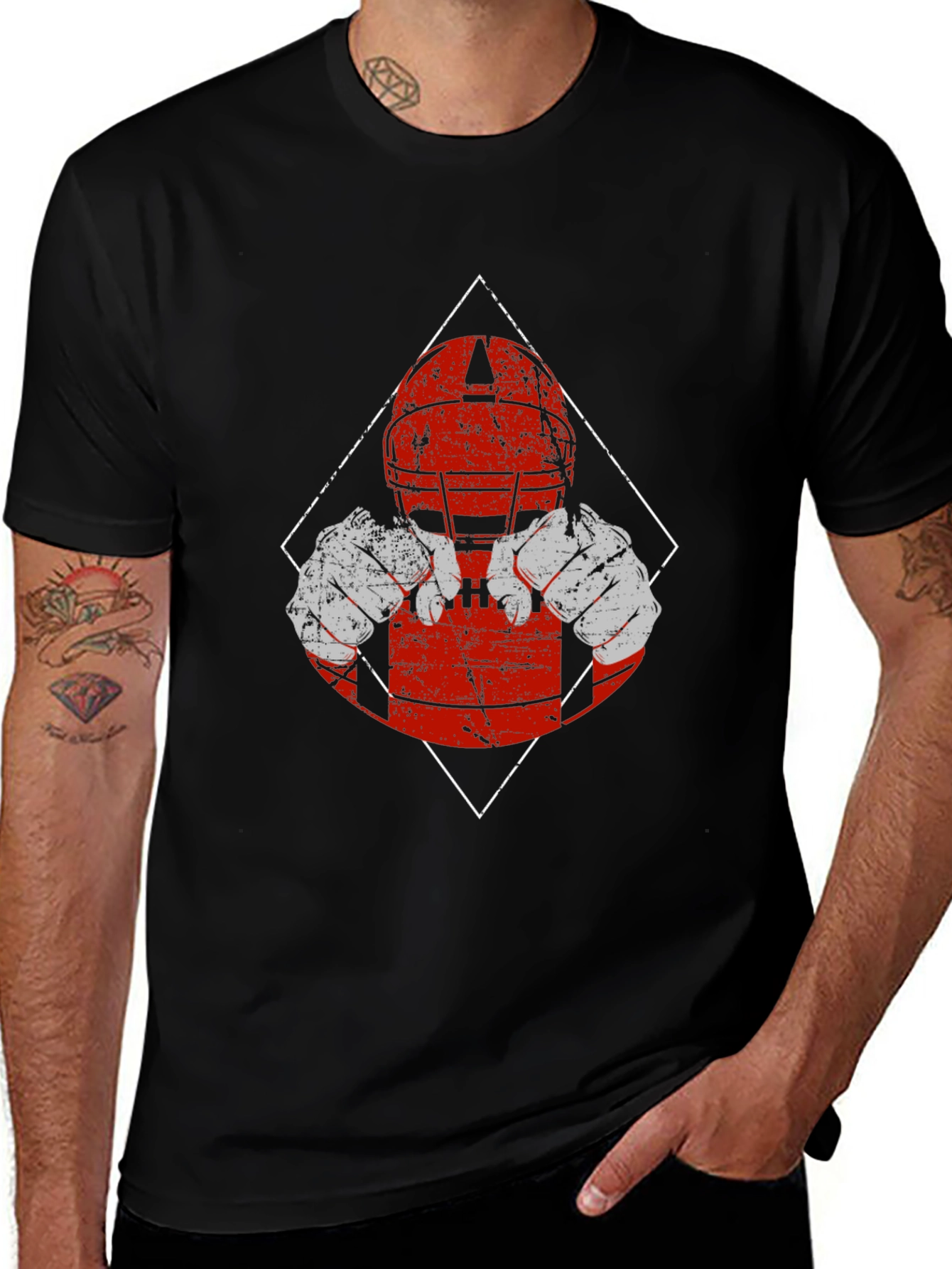 Football Player Graphic T-Shirt - Black Cotton Tee