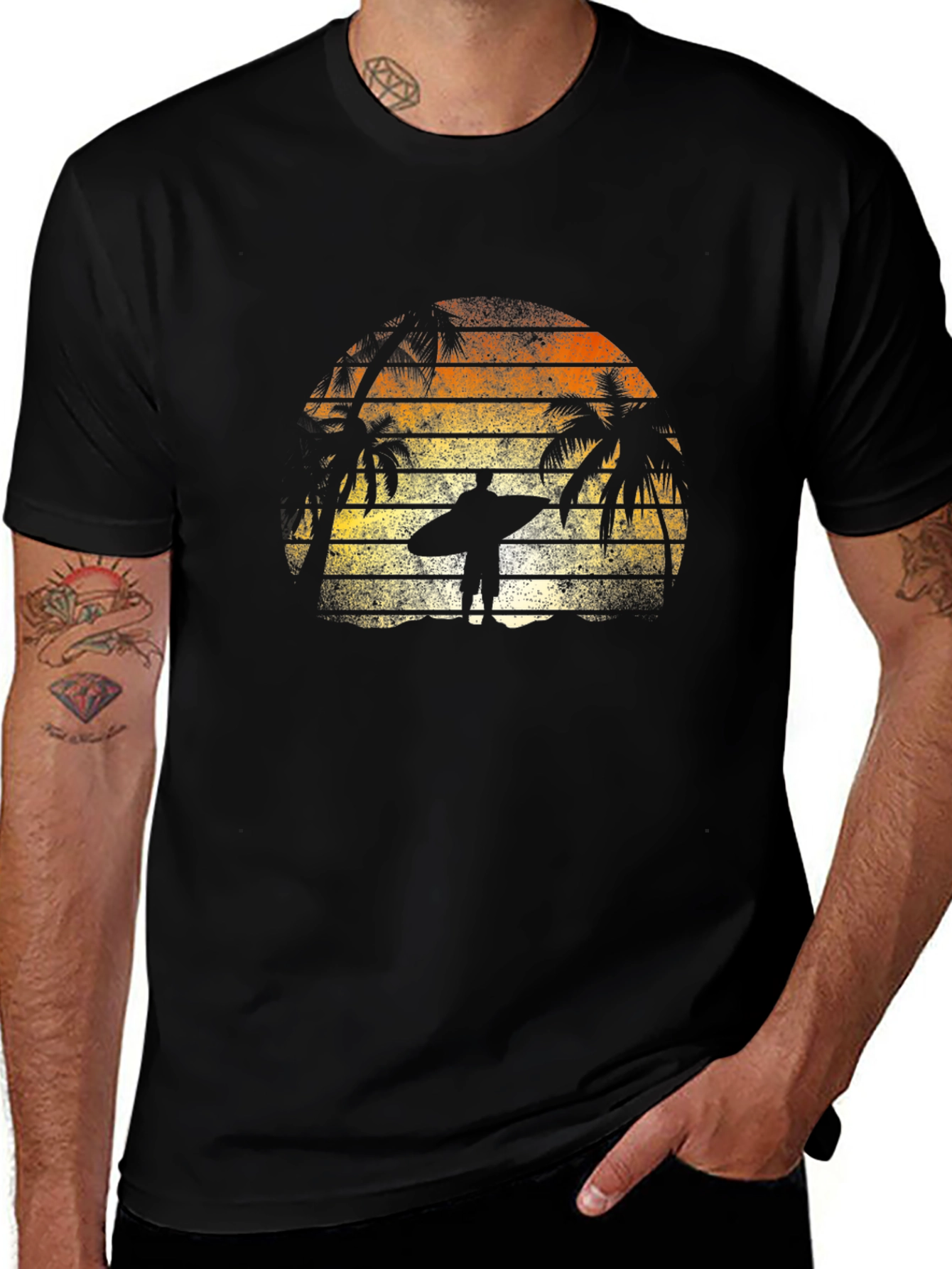 Retro Surf T-Shirt | Beach Vibes | Mens Black Tee