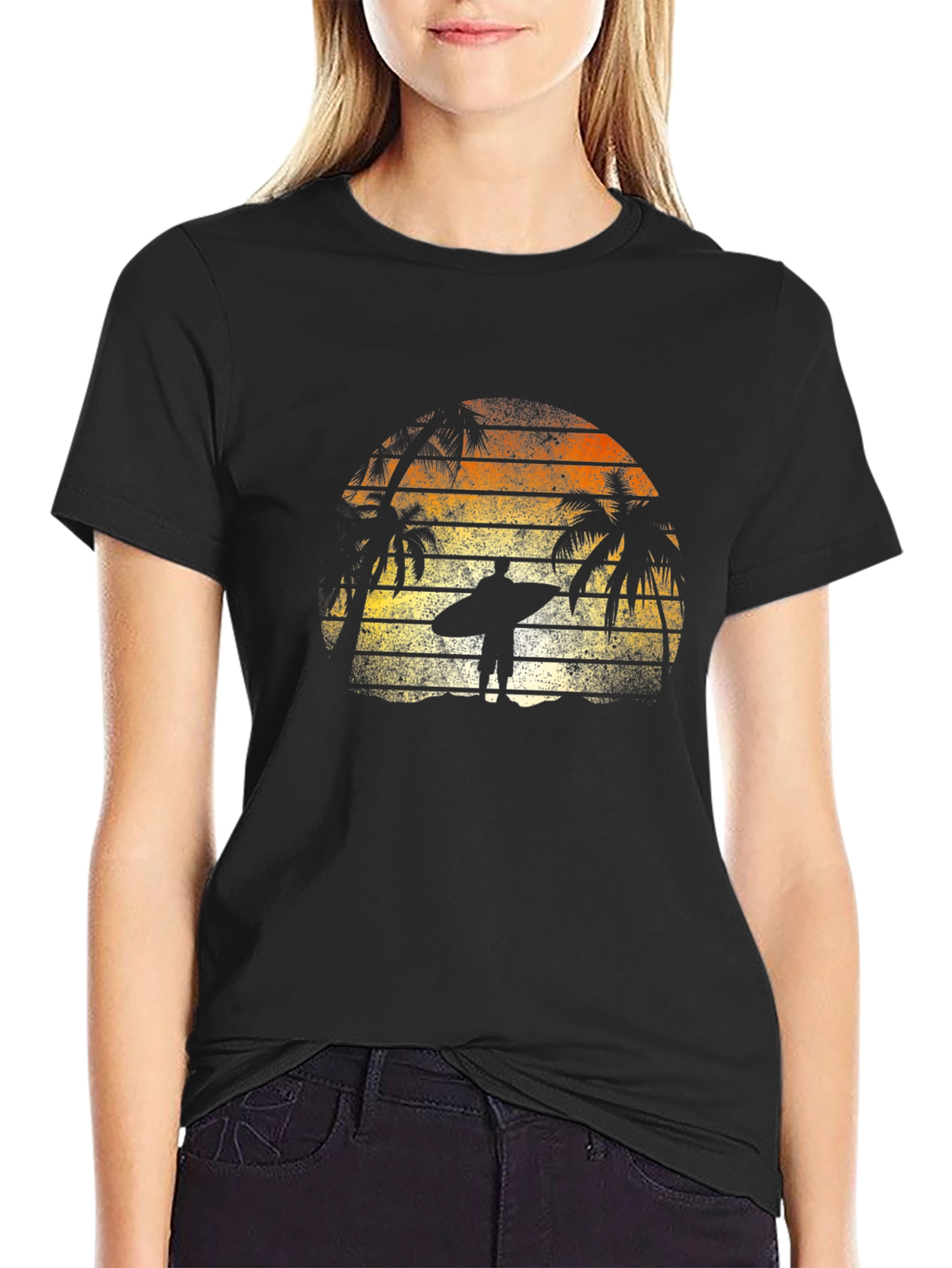 Retro Surf T-Shirt | Beach Vibes | Mens Black Tee