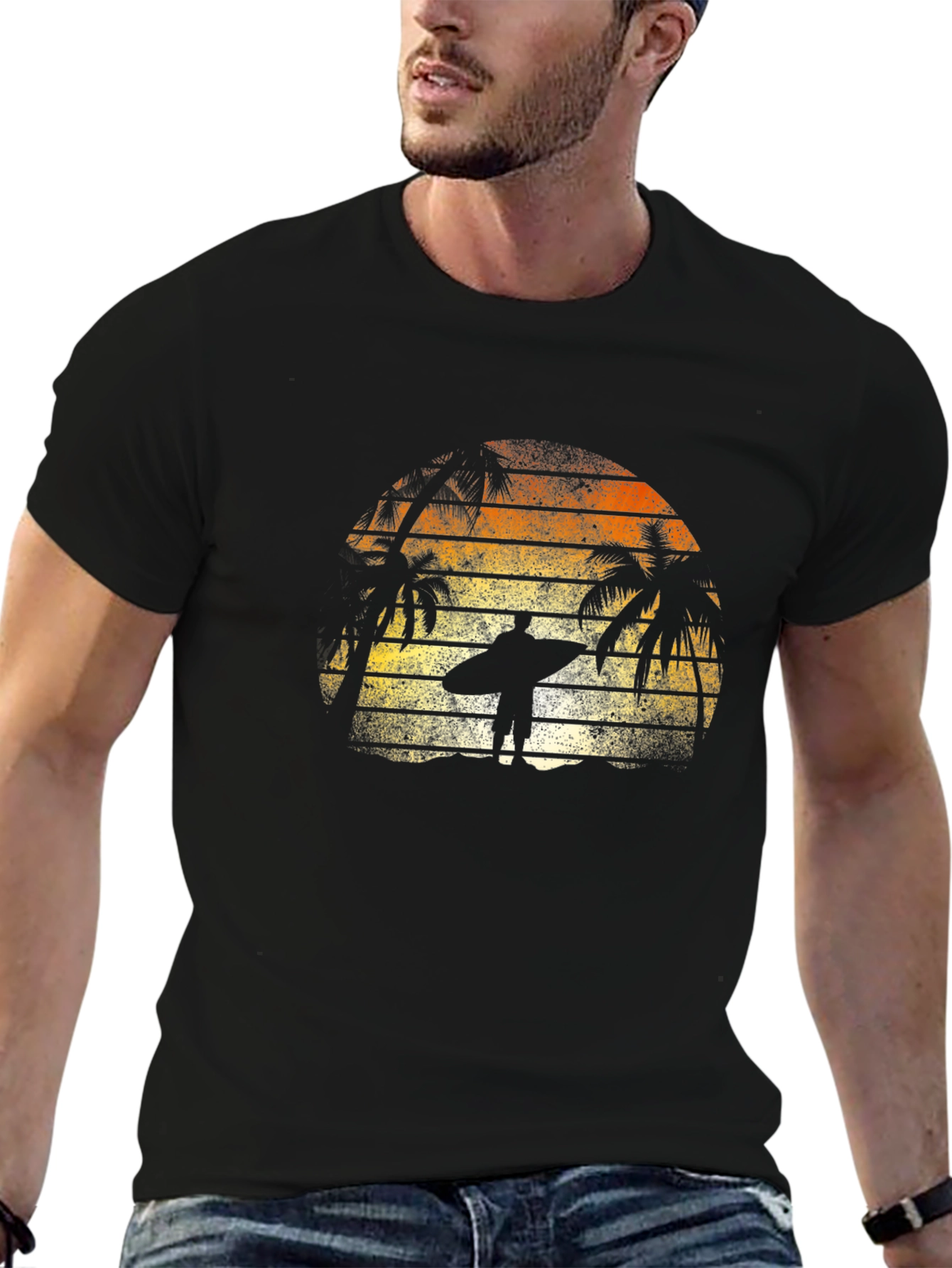 Retro Surf T-Shirt | Beach Vibes | Mens Black Tee