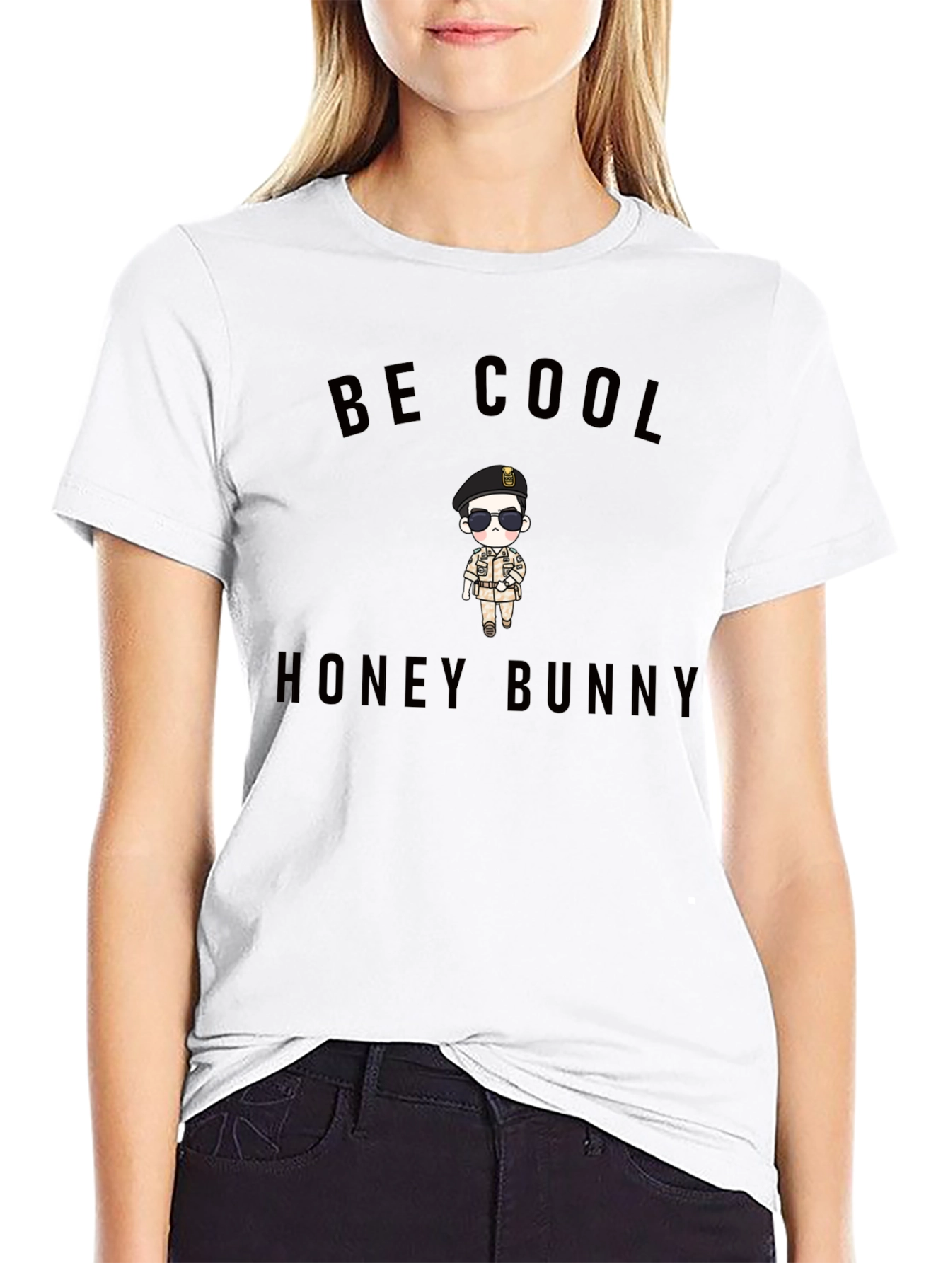 Be Cool Honey Bunny Black Graphic Tee