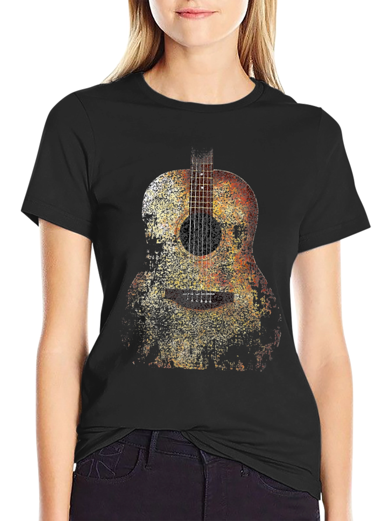 Guitar Print Black T-Shirt