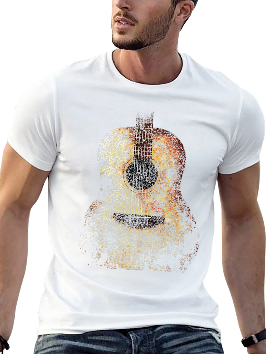 Guitar Print Black T-Shirt
