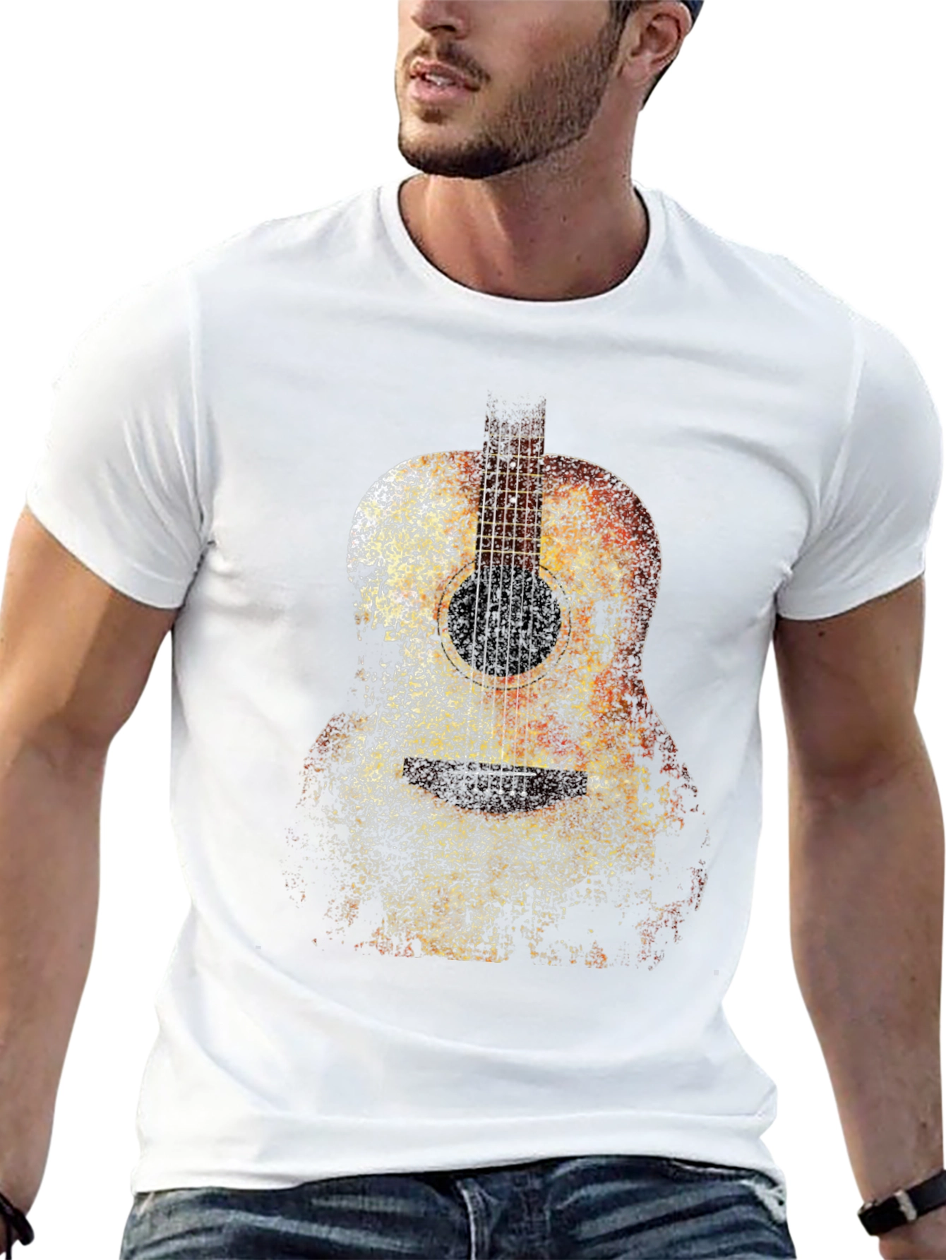 Guitar Print Black T-Shirt