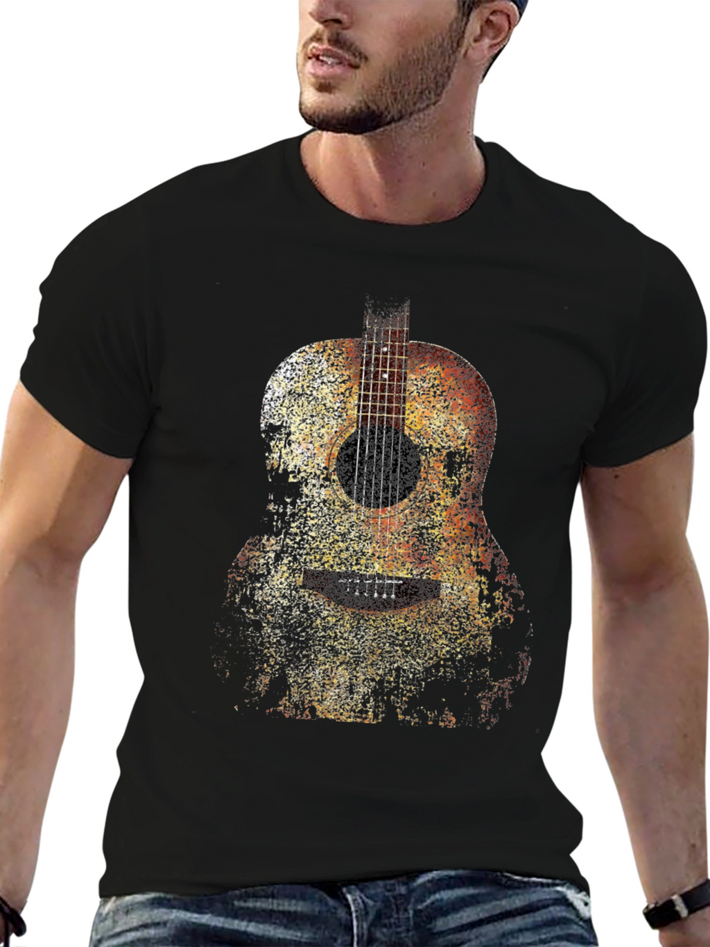 Guitar Print Black T-Shirt