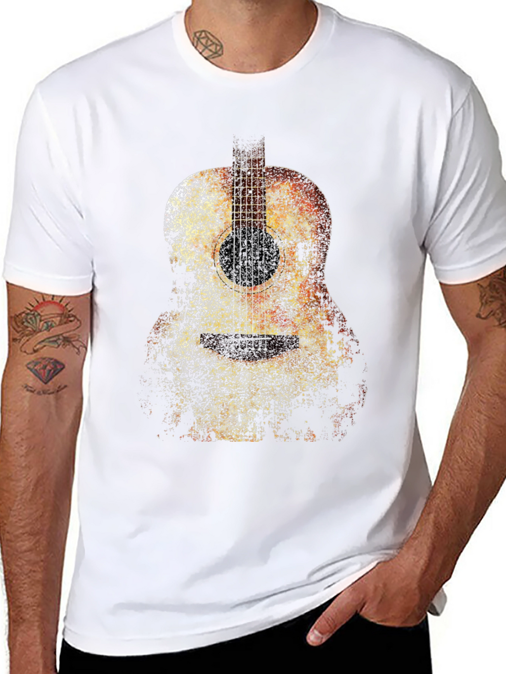 Guitar Print Black T-Shirt