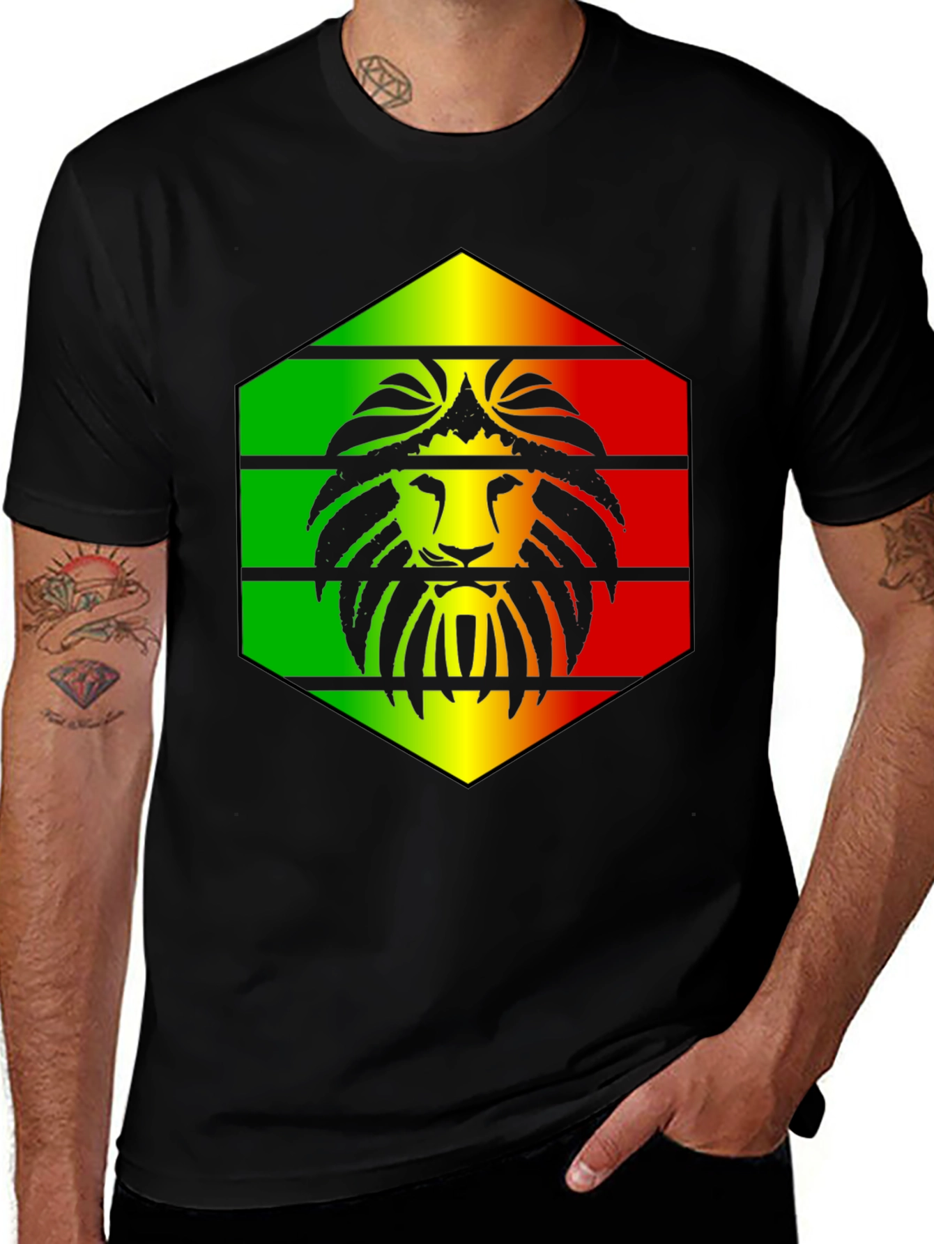 Rasta Lion Graphic Black T-Shirt