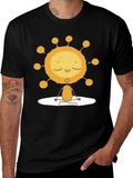 Meditating Sun Graphic Tee - Black Cotton T-Shirt