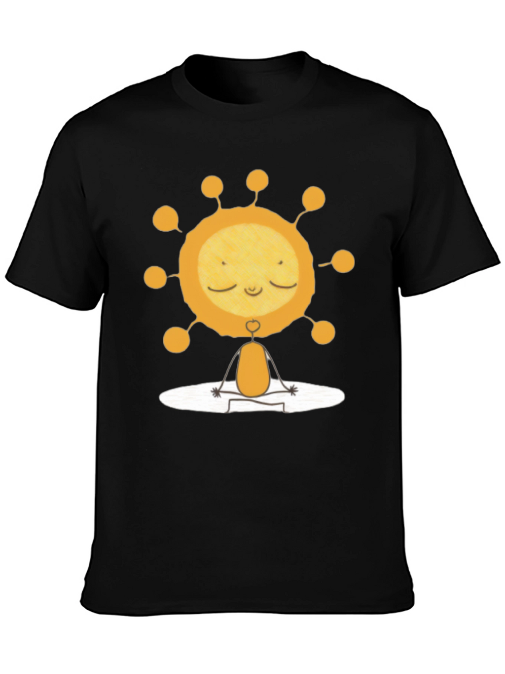 Meditating Sun Graphic Tee - Black Cotton T-Shirt