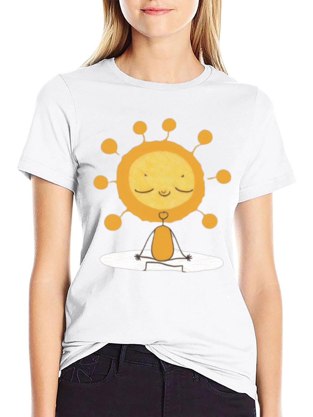 Meditating Sun Graphic Tee - Black Cotton T-Shirt